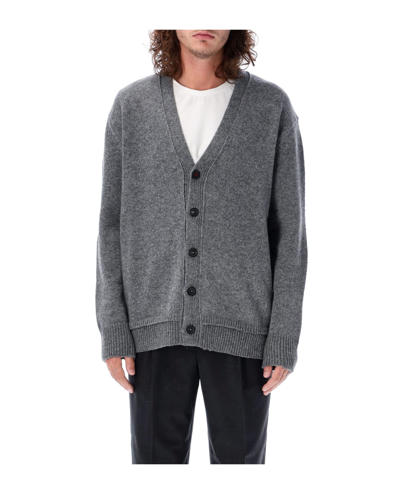 Maison Margiela Elbow Patch Cardigan - CHARCOAL/NAVY DETAILS