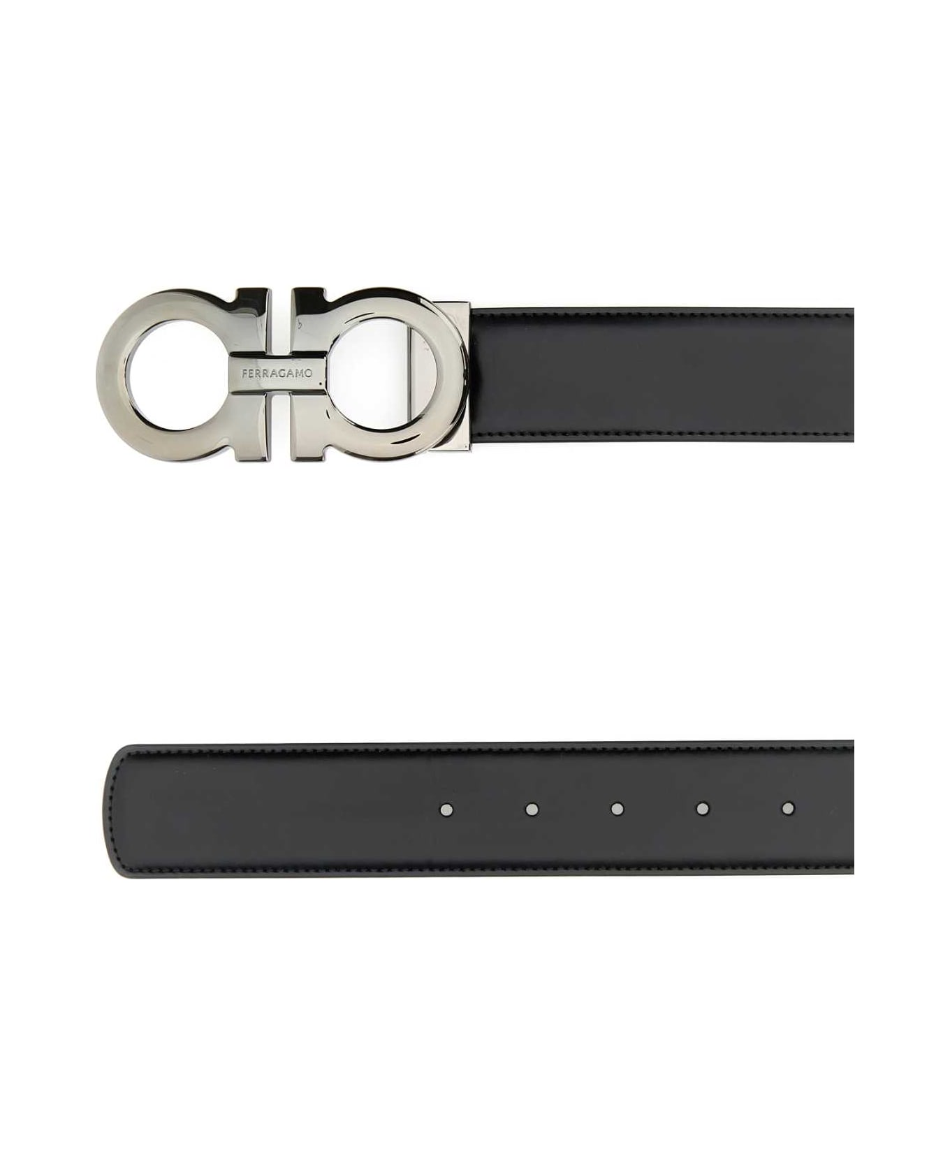 Ferragamo Black Leather Reversible Belt - NEROBLUEMARINE