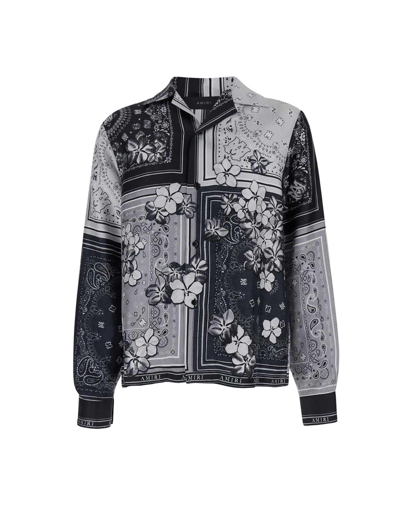 AMIRI Black And White Shirt With Cuban Collar And Bandana Motif In Silk Man - Multicolor