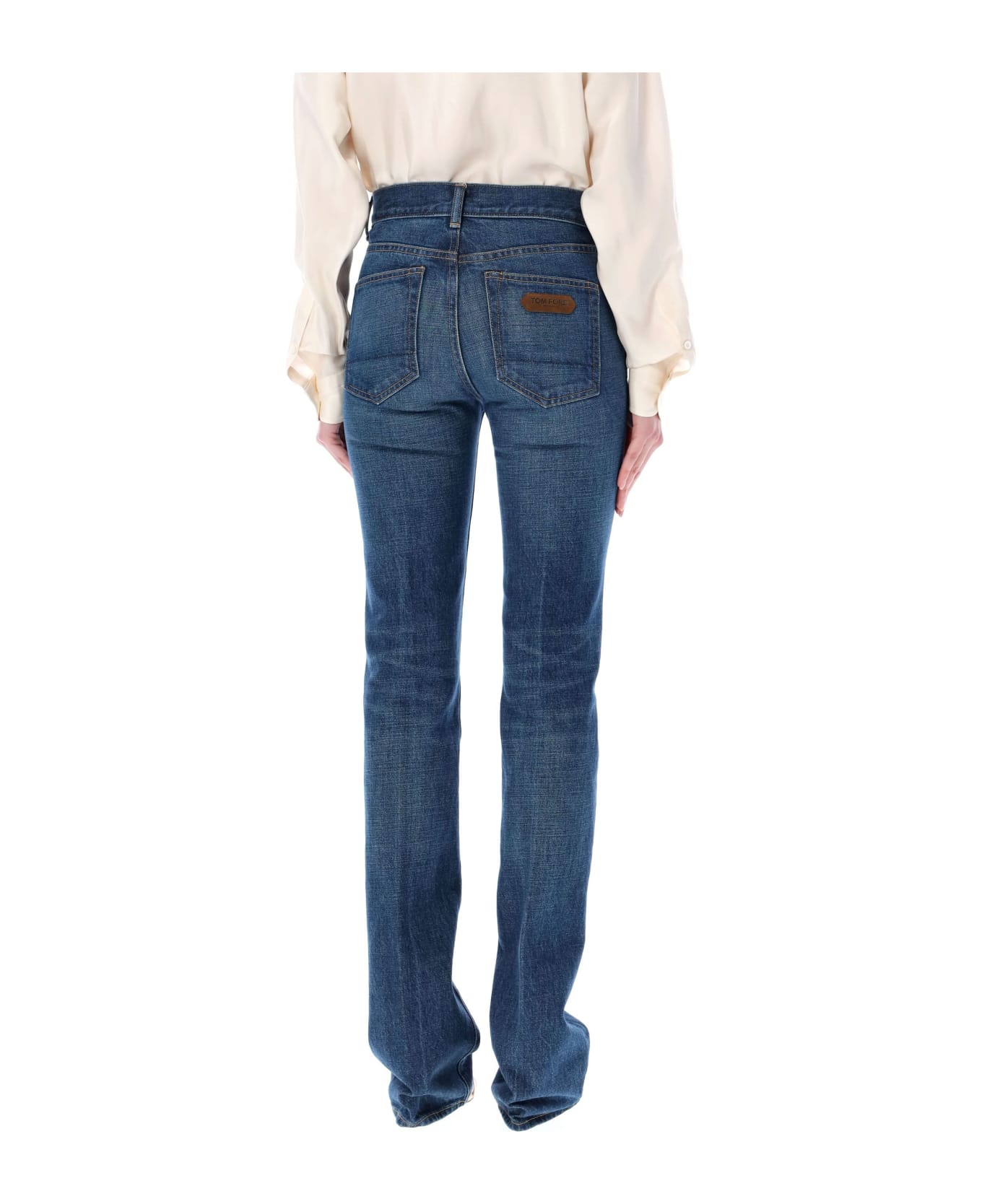 Tom Ford Stone Washed Denim Flared Jeans - MID BLUE