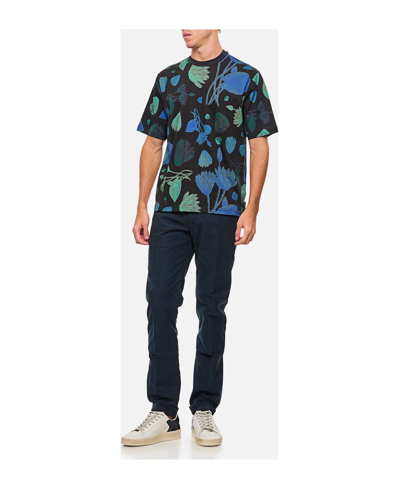 Paul Smith Black Half Tone Floral T-shirt With Pixelated Flower Print - MultiColour