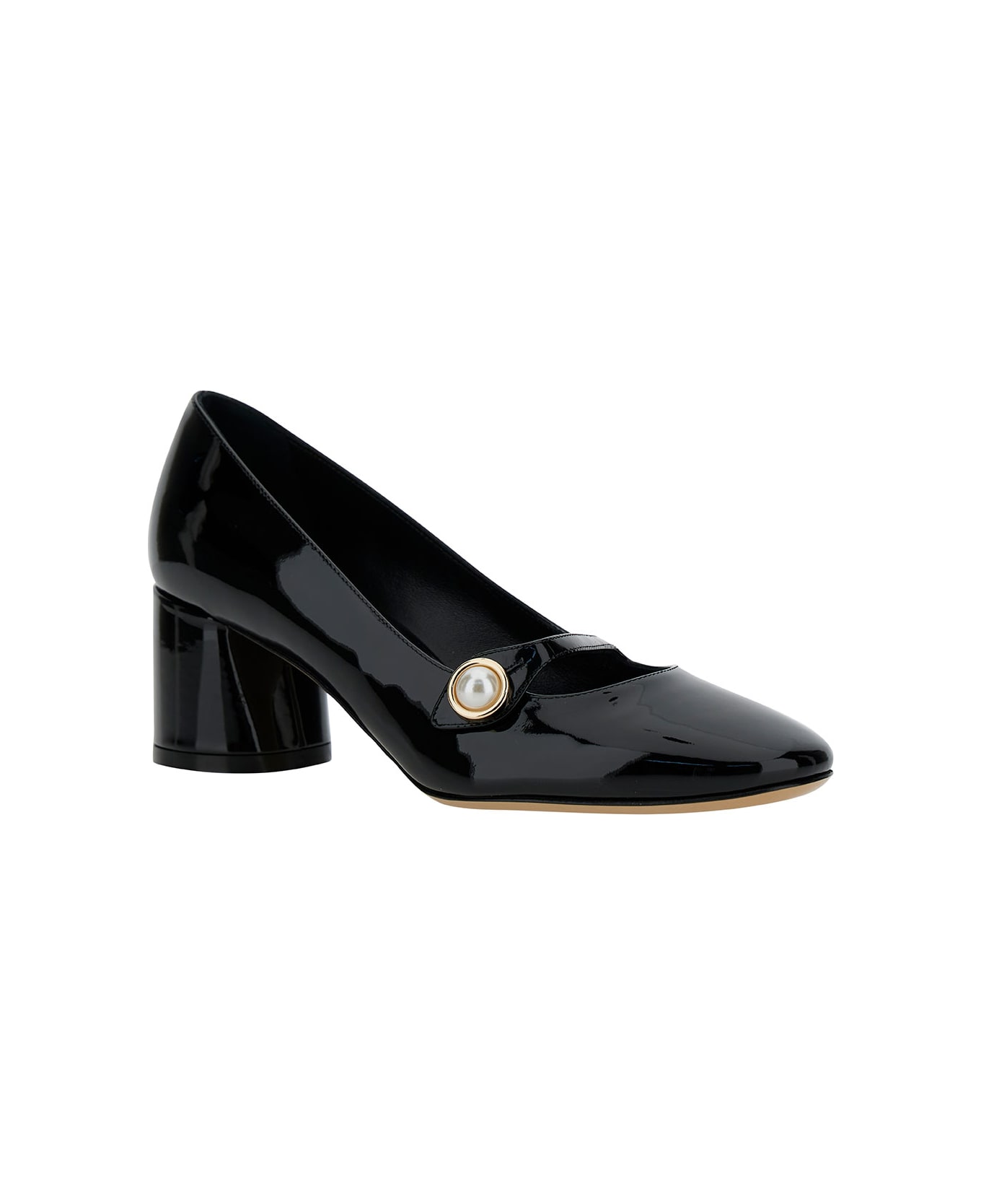 Casadei 'emily' Black Pointed Pumps With Pearl Detail In Patent Leather Woman - Black ハイヒール