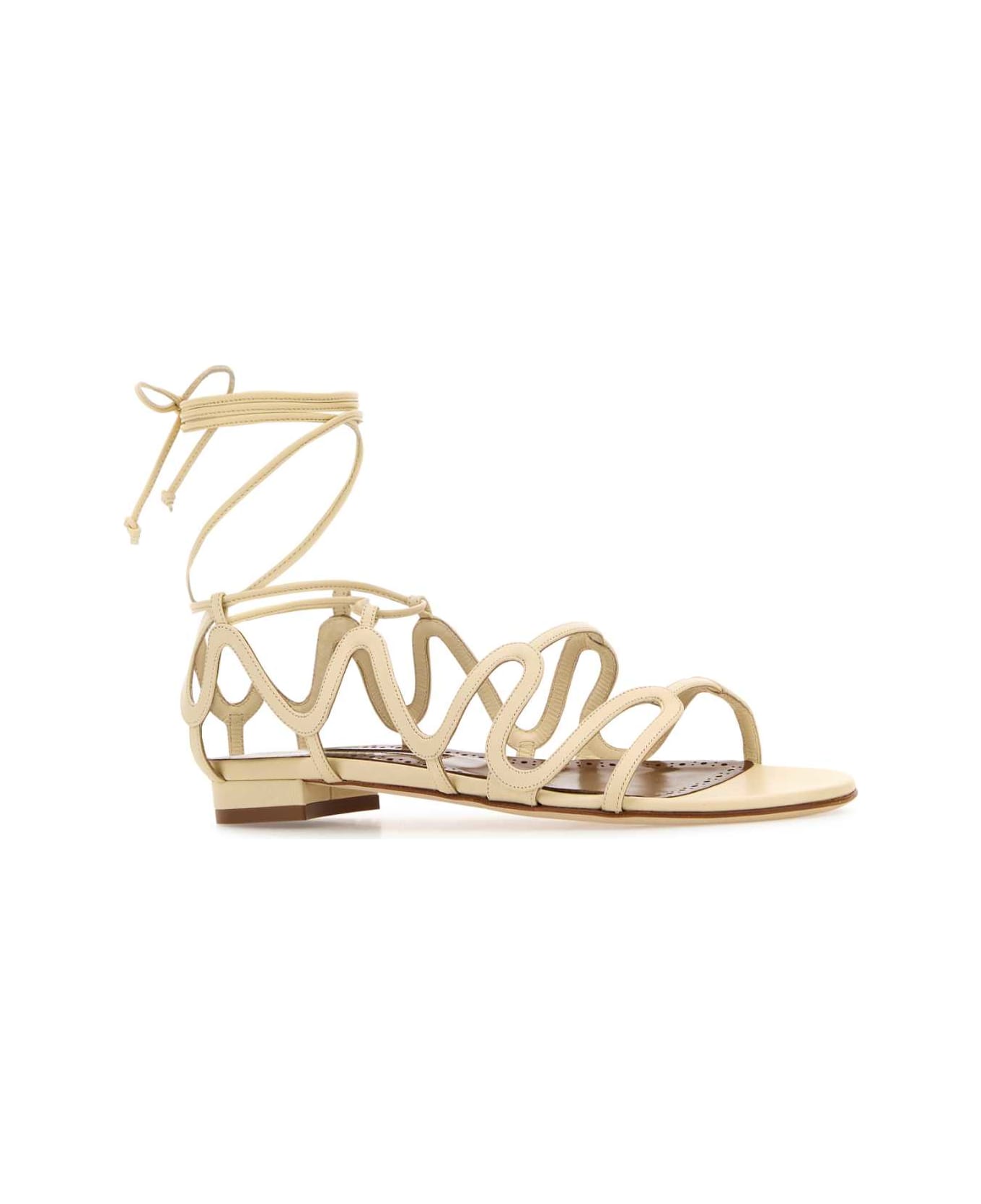 Manolo Blahnik Cream Leather Fawda Sandals - LCRM