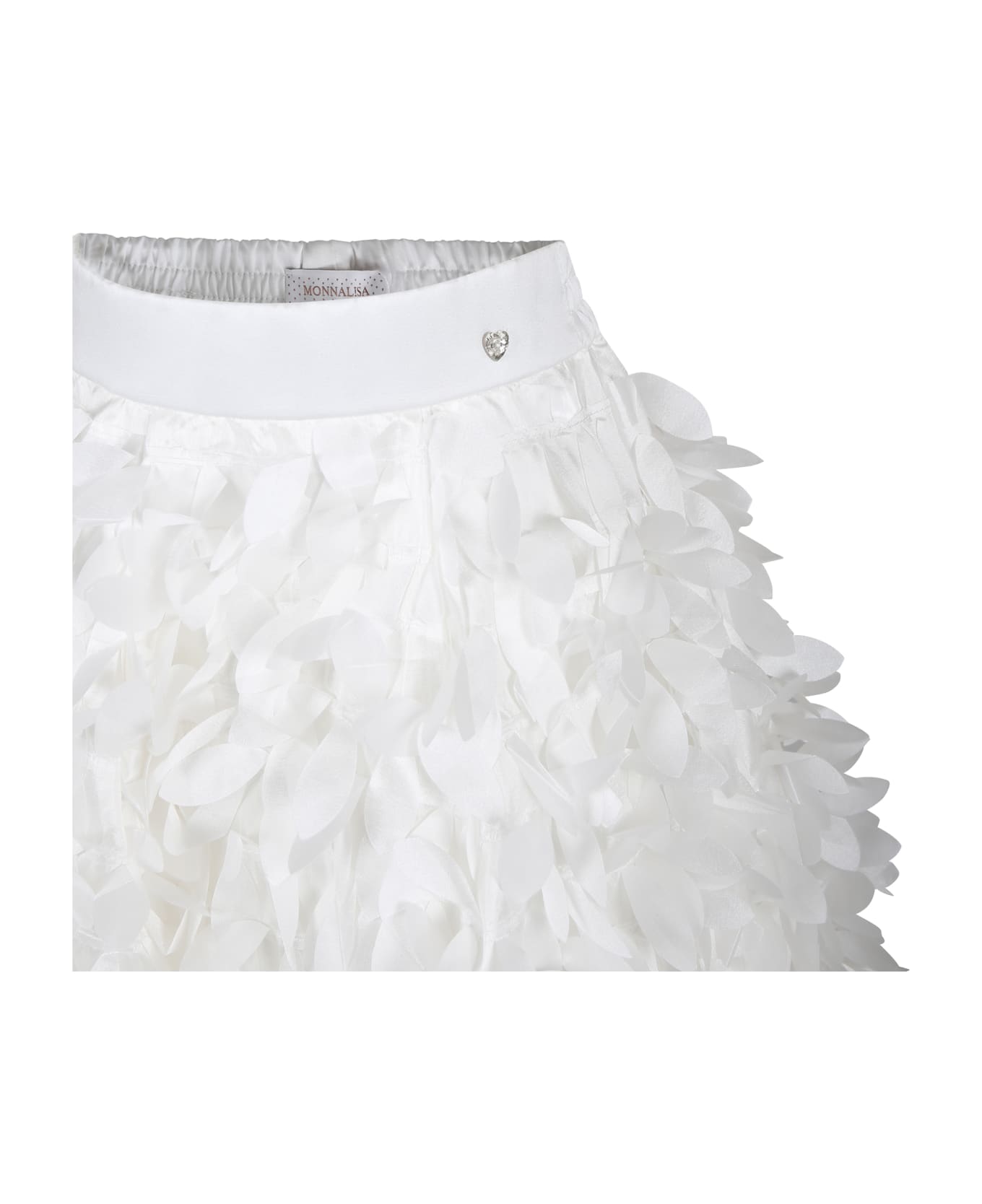 Monnalisa White Skirt For Girl With All-over Leaves - White