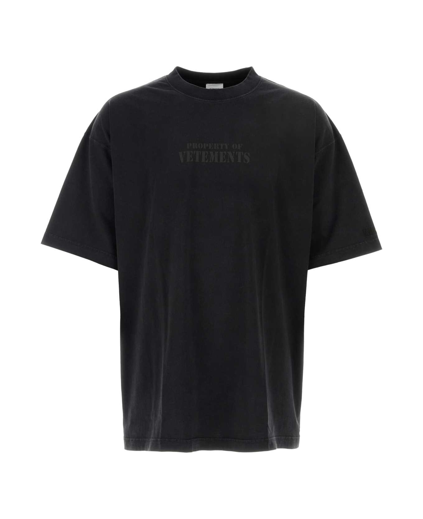 VETEMENTS Slate Cotton Oversize T-shirt - WASHEDBLACK Tシャツ