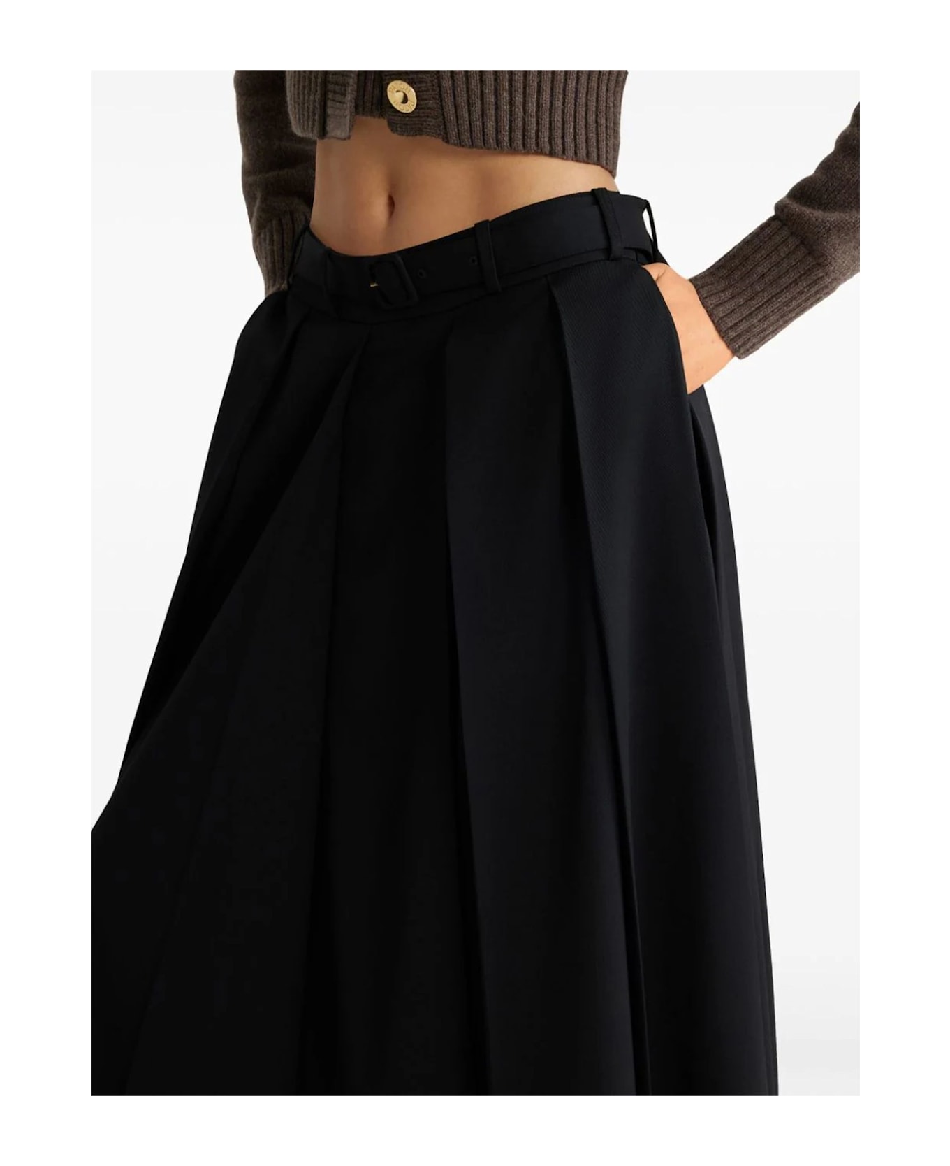 Patou Pleated Midi Skirt In Organic Cotton - Black