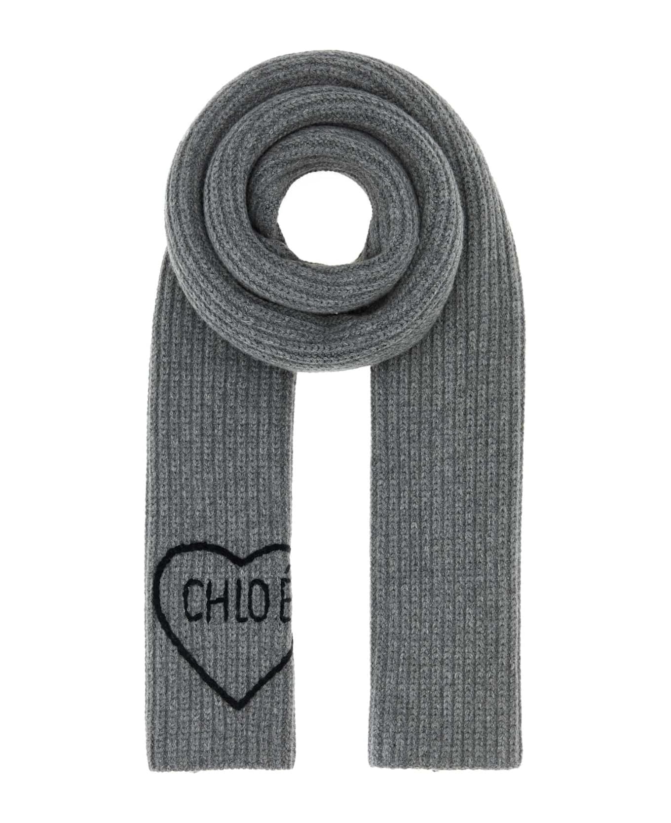 Chloé Grey Wool Chloã© Encoeur Scarf - DIVINEGREY