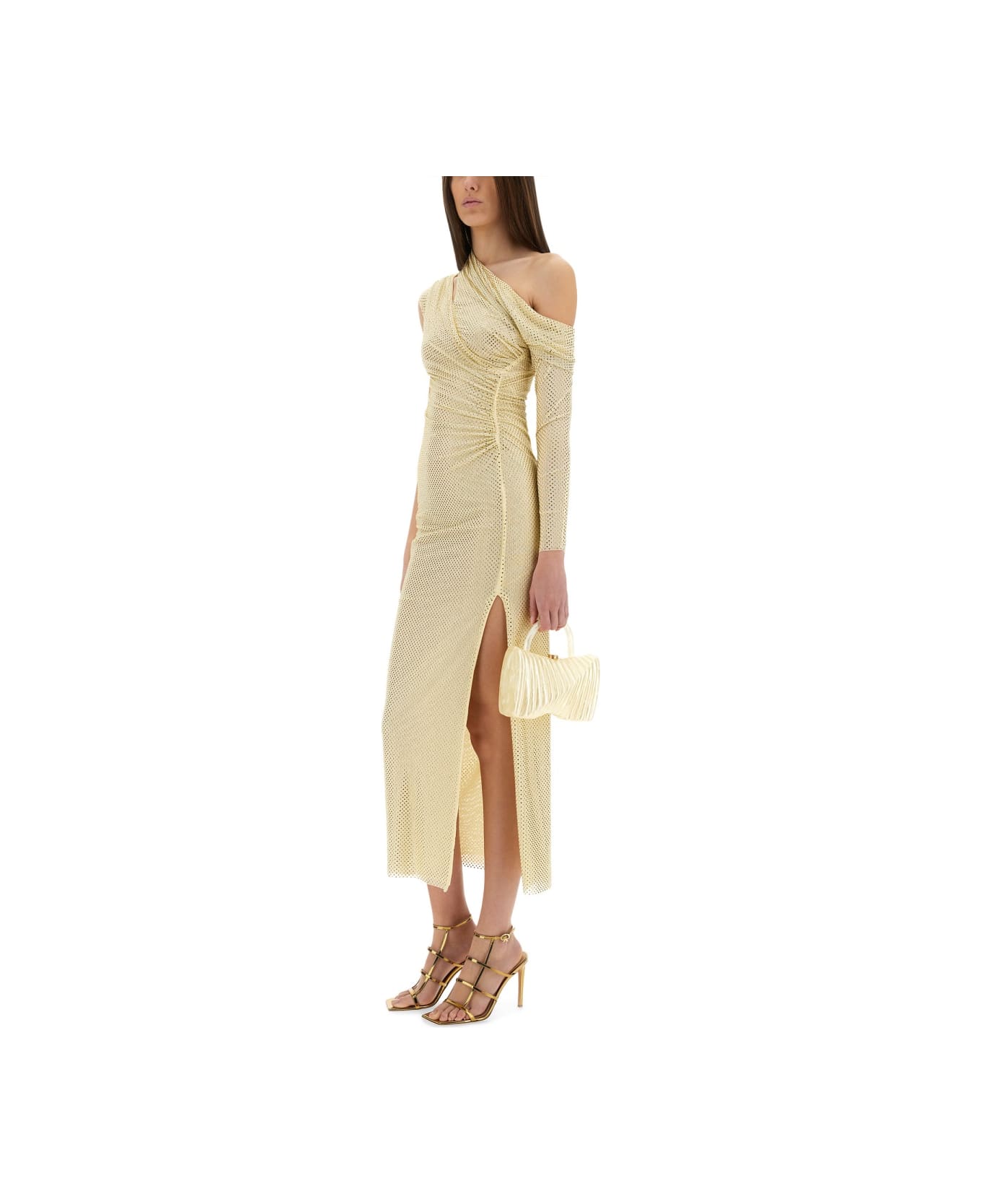 self-portrait Midi Dress Draped With Rhinestones - GOLD