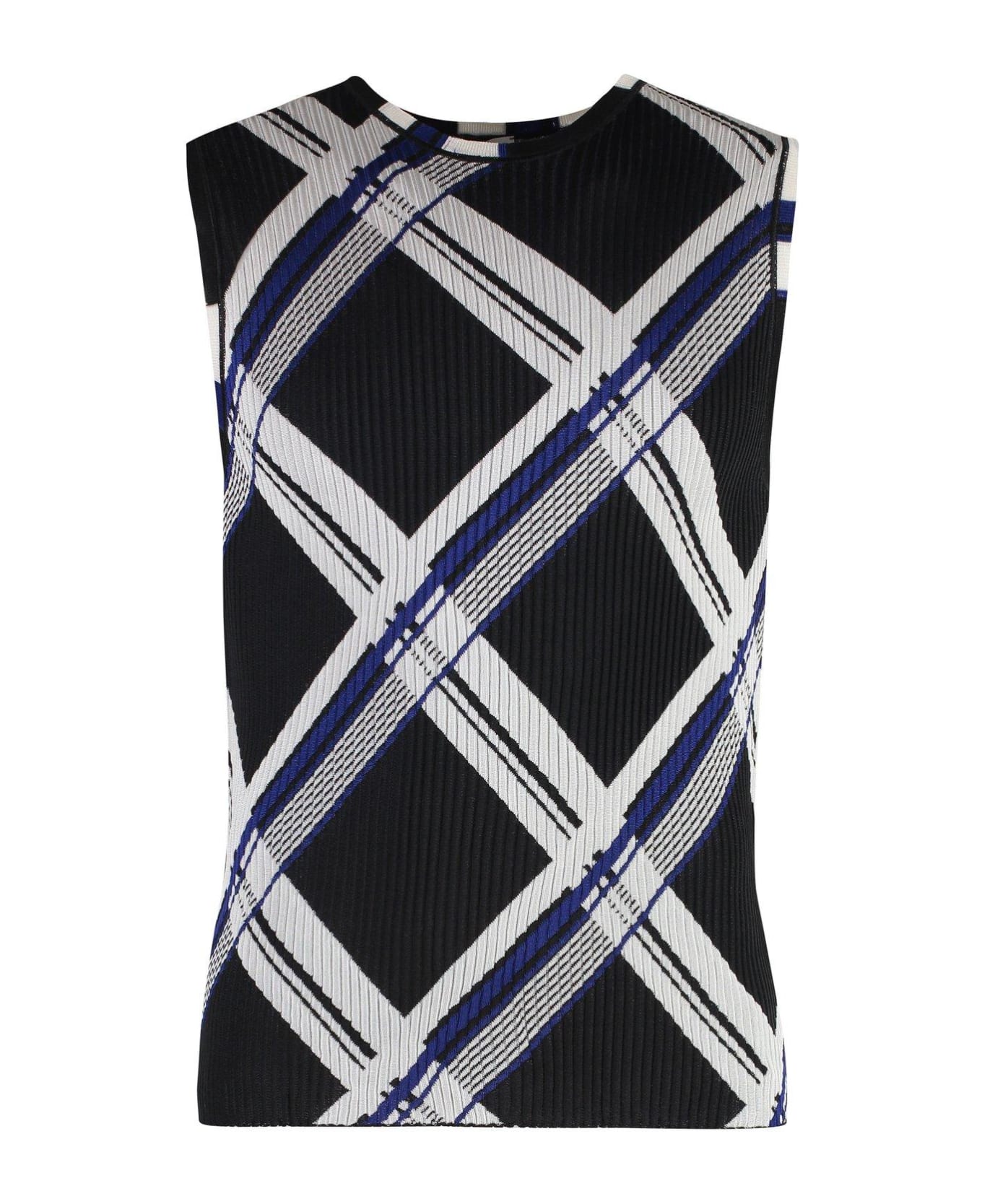 Burberry Checked Ribbed-knit Sleeveless Top - Black Ip Chk