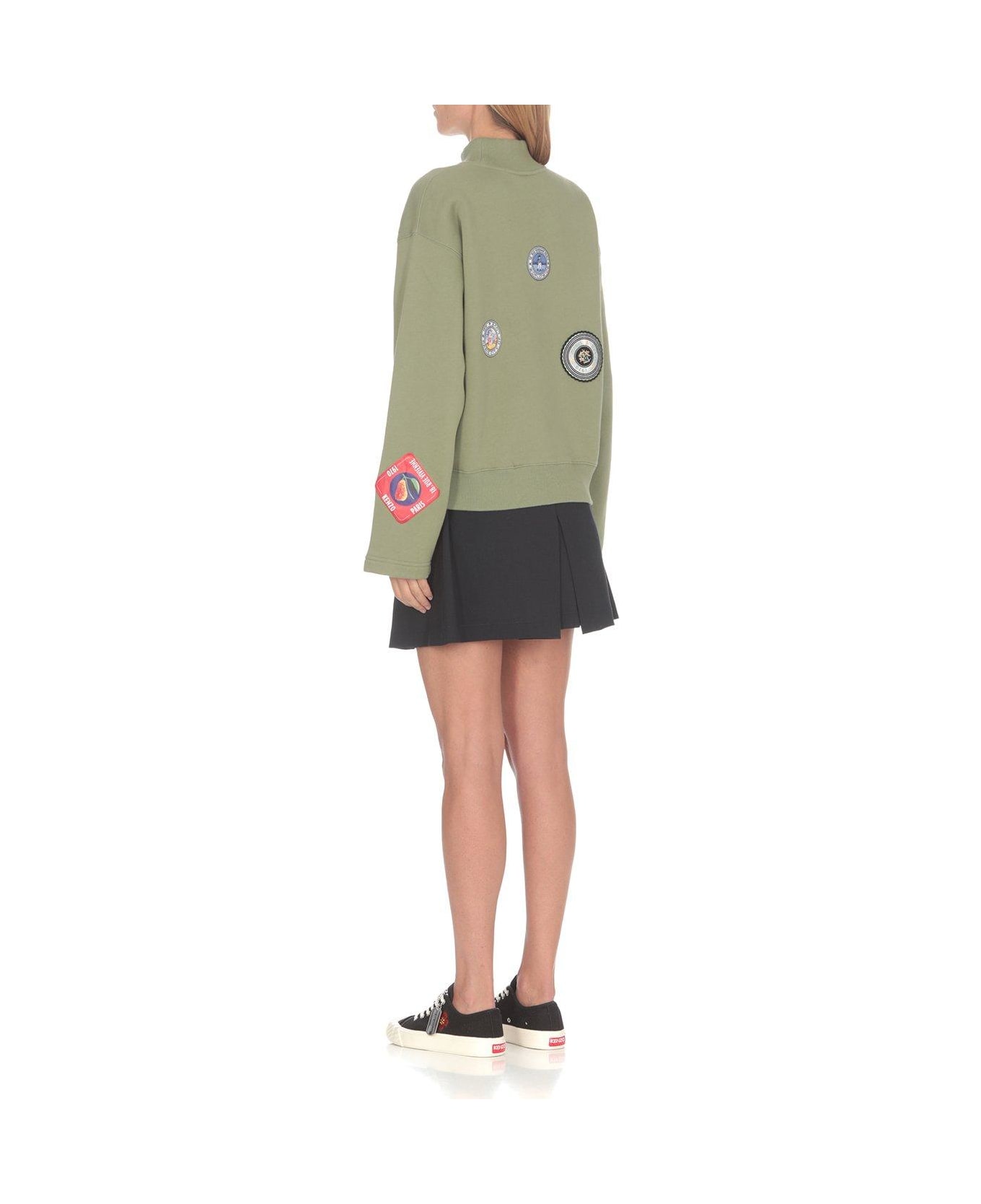 Kenzo Badges Patch Knitted High-neck Sweatshirt - Green