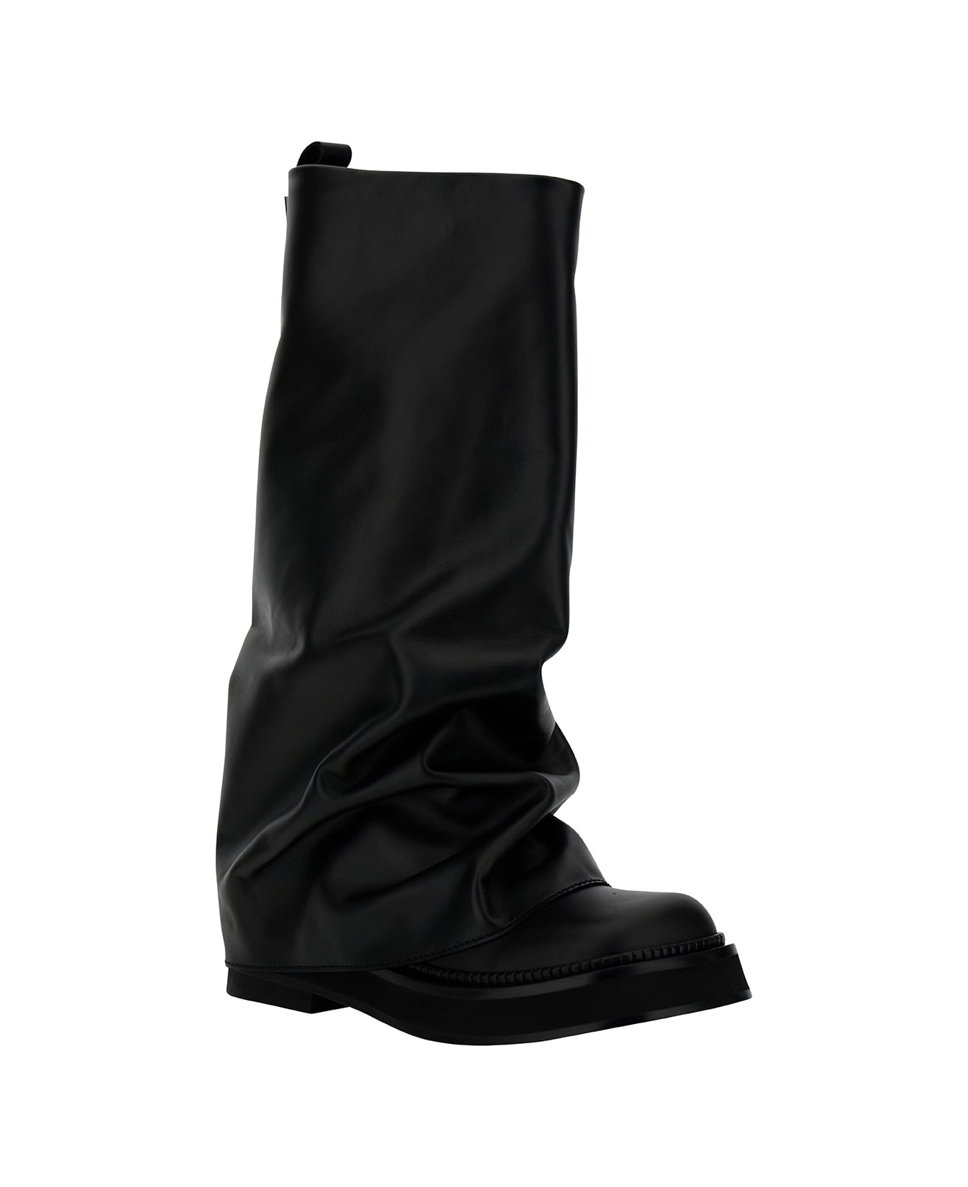 The Attico 'robin' Black Multilayer Combat Boots With One Block Sole In Leather Woman - Black ブーツ