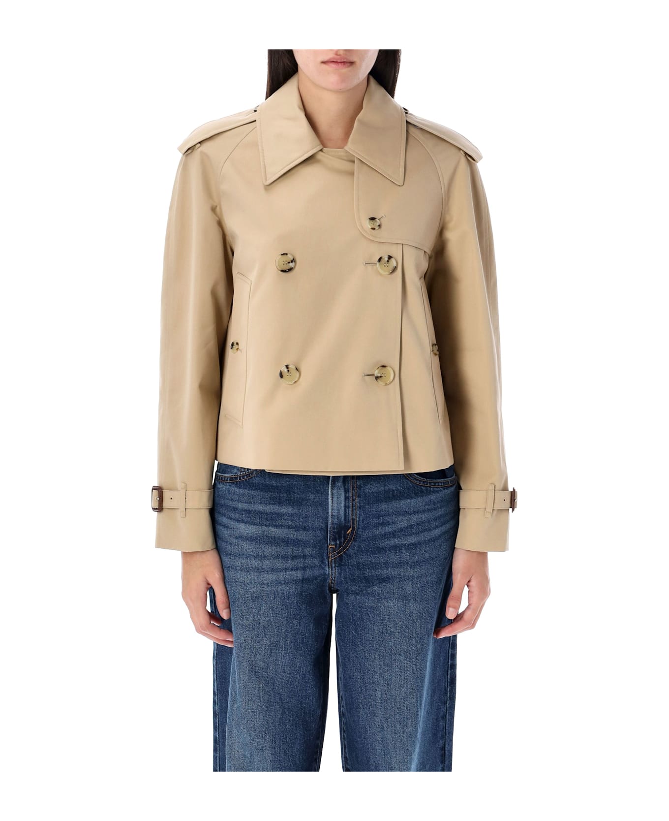 Burberry London Cropped Gabardine Trench Jacket - HONEY