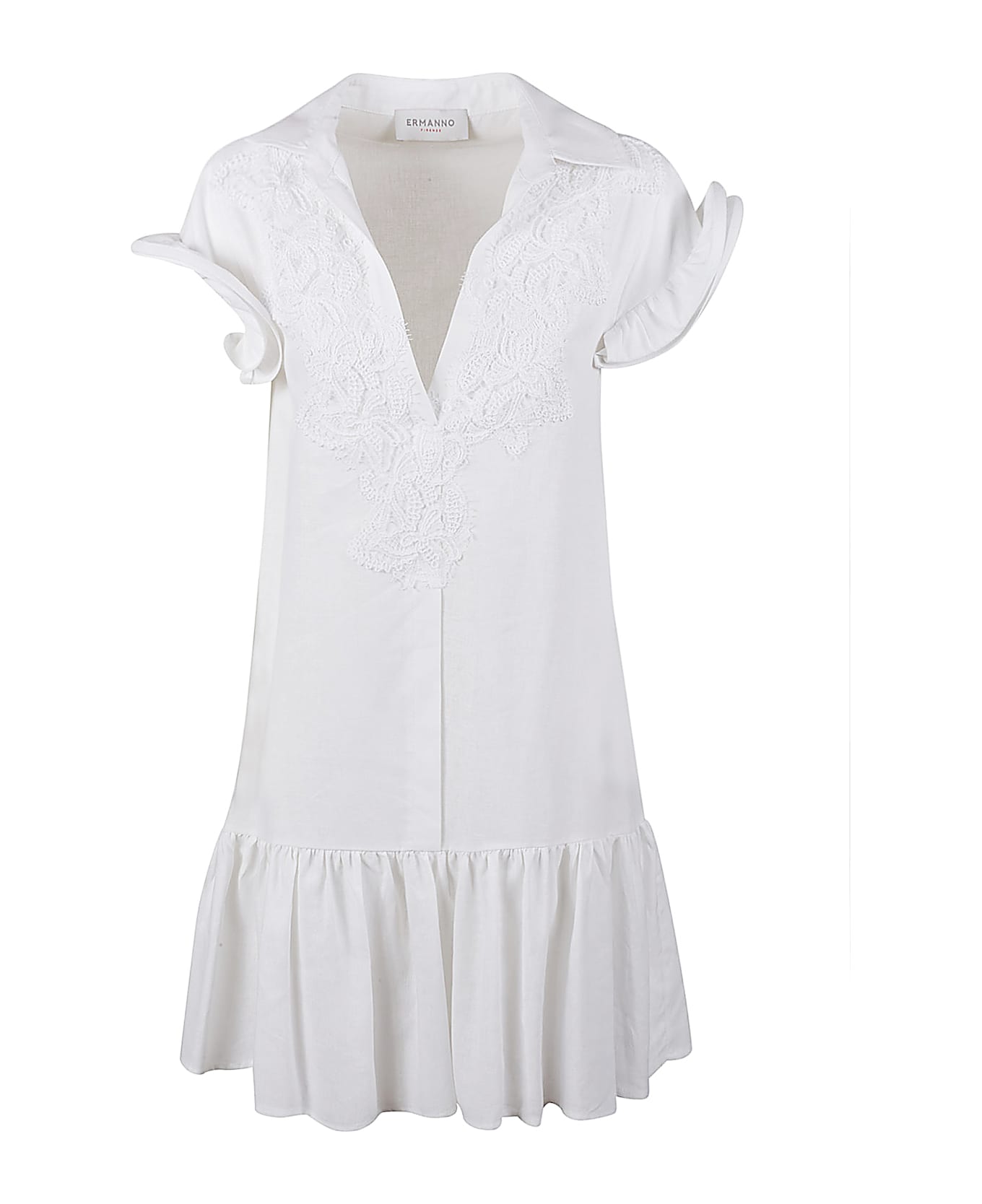 Ermanno Scervino V-neck Floral Embroidered Dress - White