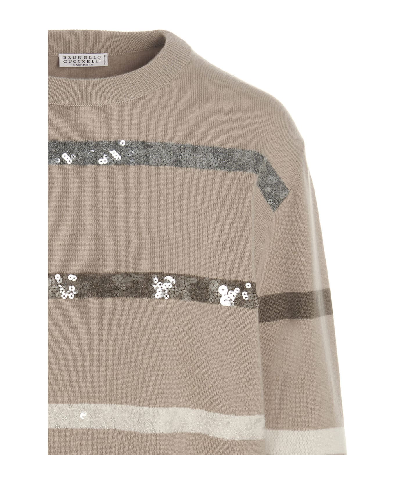 Brunello Cucinelli Sequin Stripe Sweater - Beige