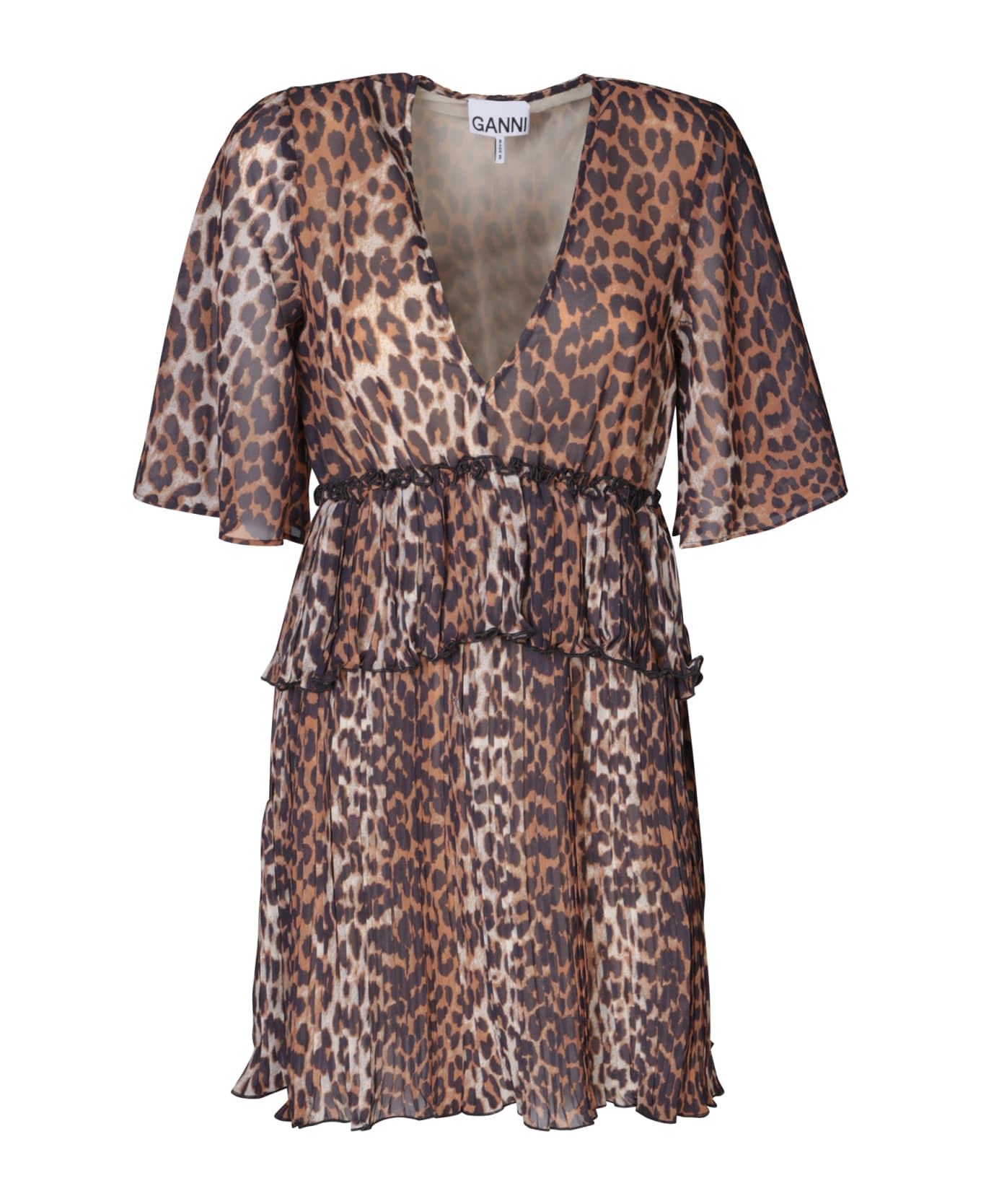 Ganni Leopard Georgette Mini Dress - Multi