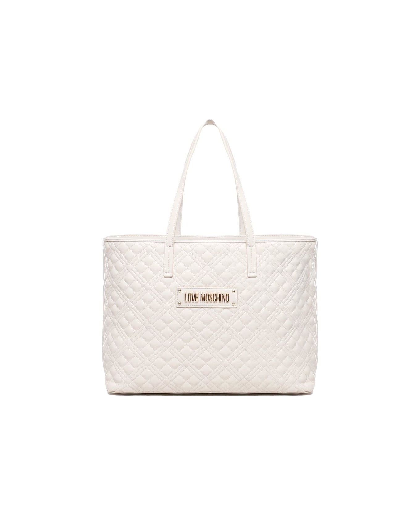 Love Moschino Logo Lettering Quilted Top Handle Bag - Ivory バッグ