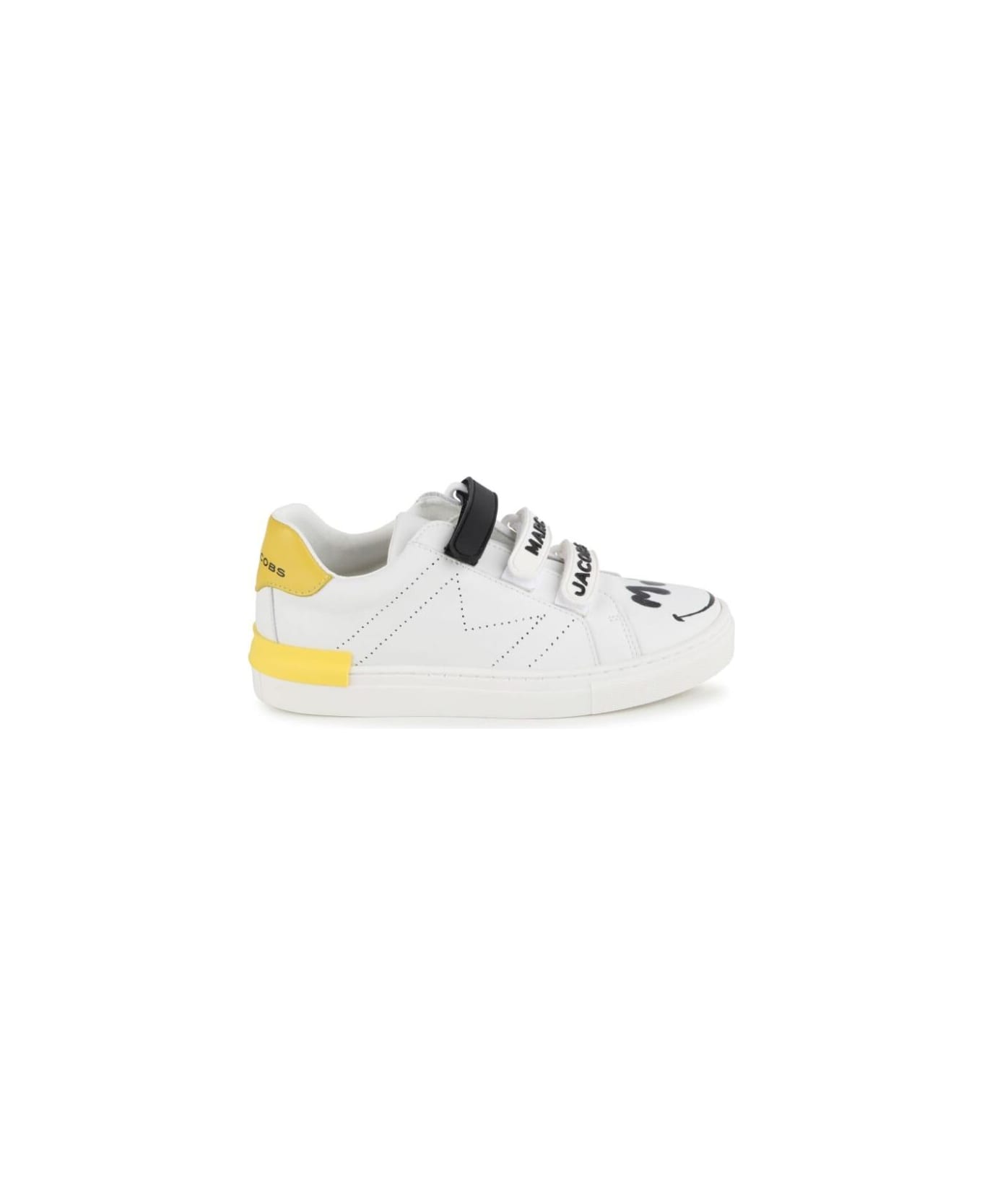 Marc Jacobs White Low Top Sneakers With Print In Leather Boy - White