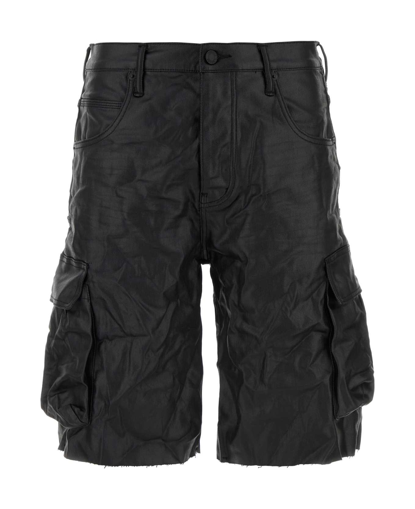 Purple Brand Black Stretch Synthetic Leather P022 Bermuda Shorts - BLACK ショートパンツ