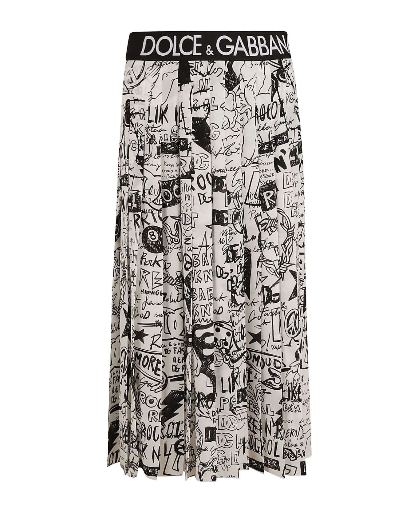 Dolce & Gabbana Graffiti Print Pleated Skirt - Black