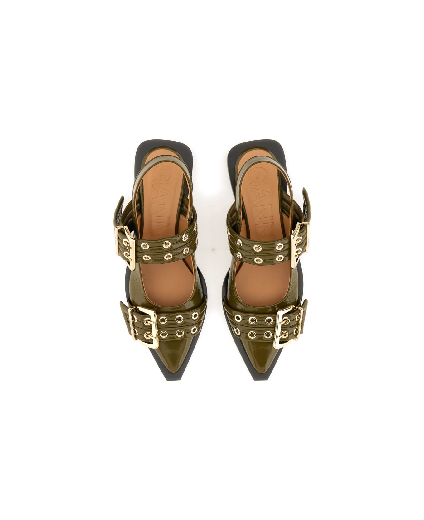 Ganni Buckle Ballerinas - Military Olive