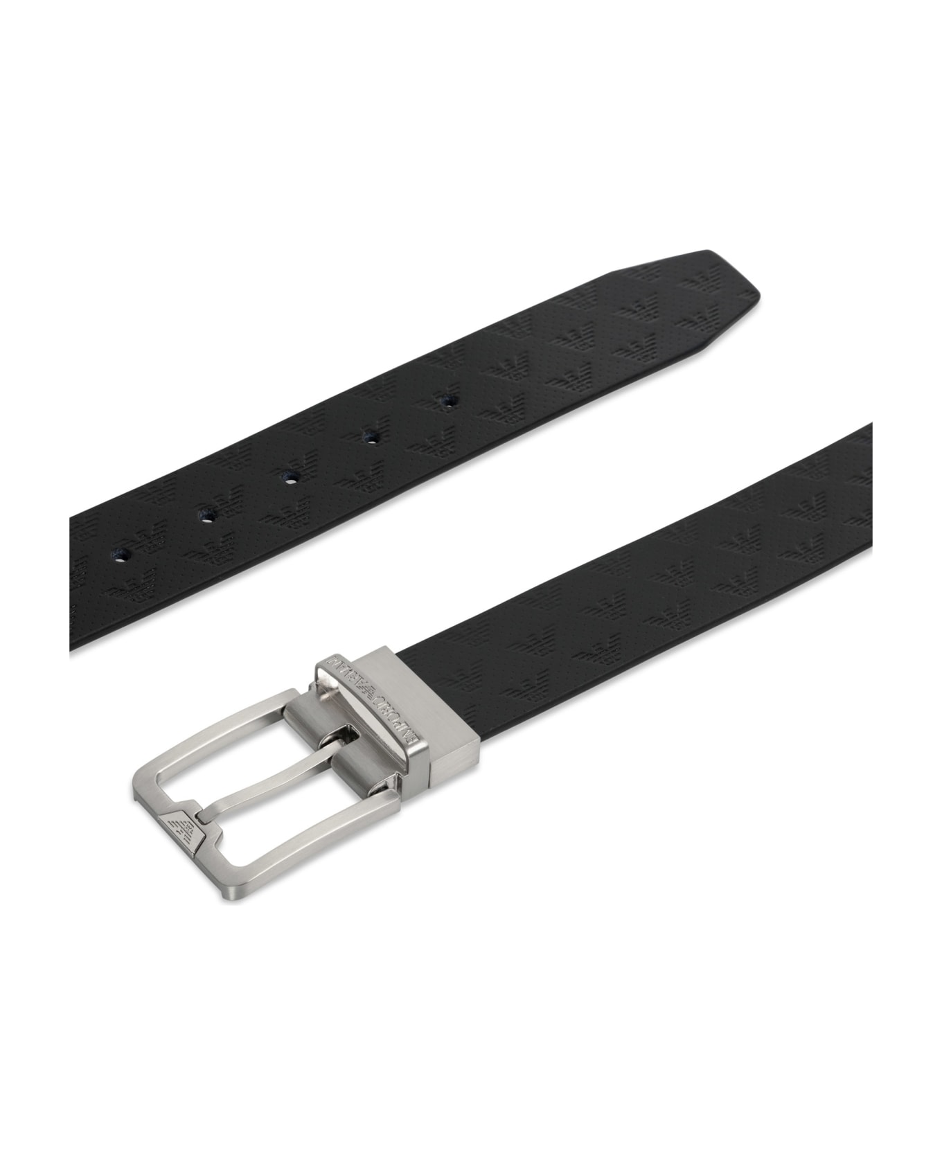 Emporio Armani Leather Belt With All-over Embossed Eagle - Black