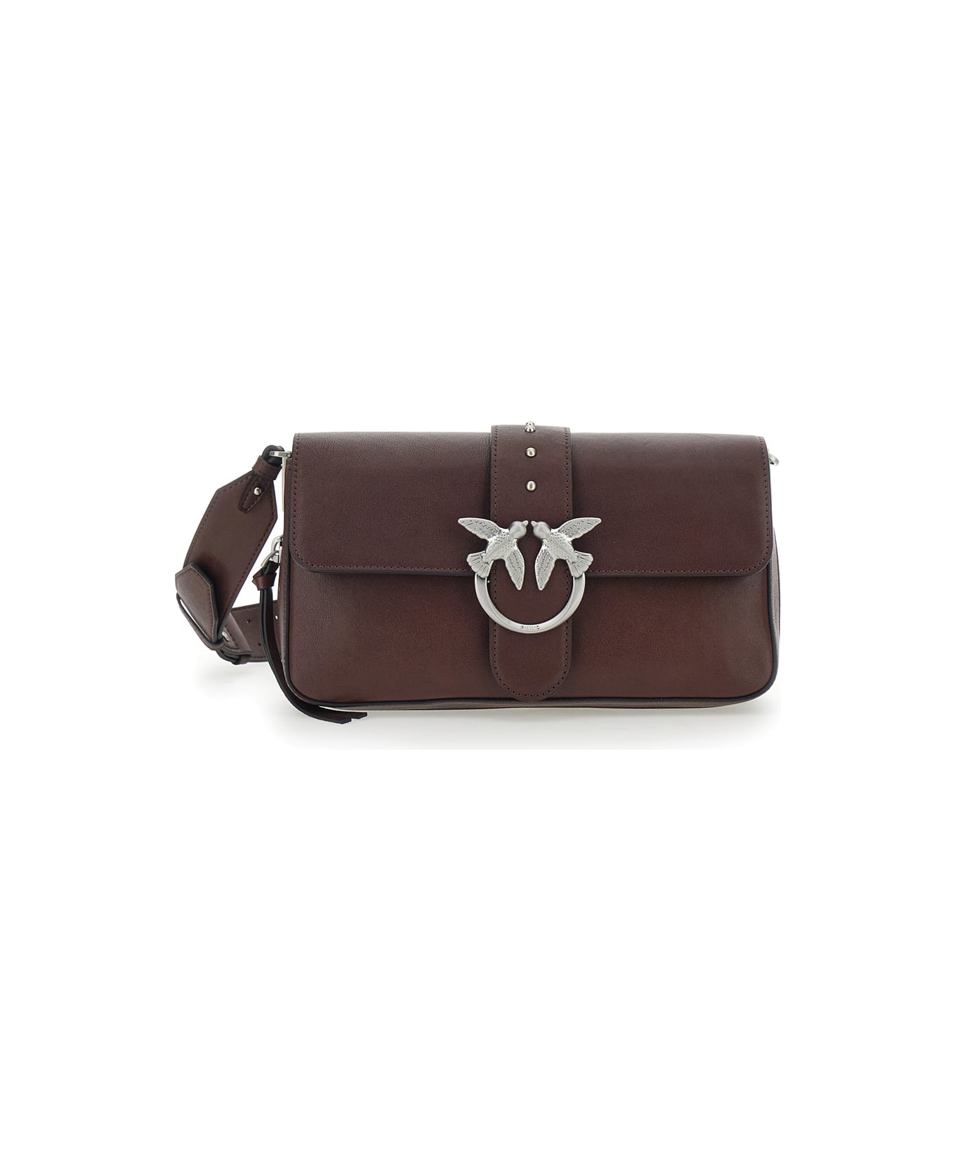 Pinko 
love One
 Brown Crossbody Bag With Love Birds Buckle And Adjustable Shoulder Strap In Leather Woman - Brown
