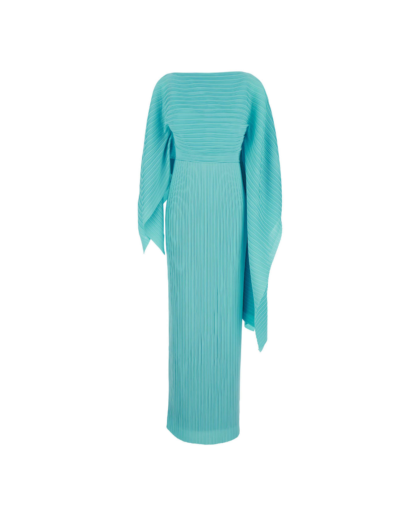 Solace London 'adami' Maxi Light Blue Asymmetric Dress In Pleated Chiffon Woman - Blu