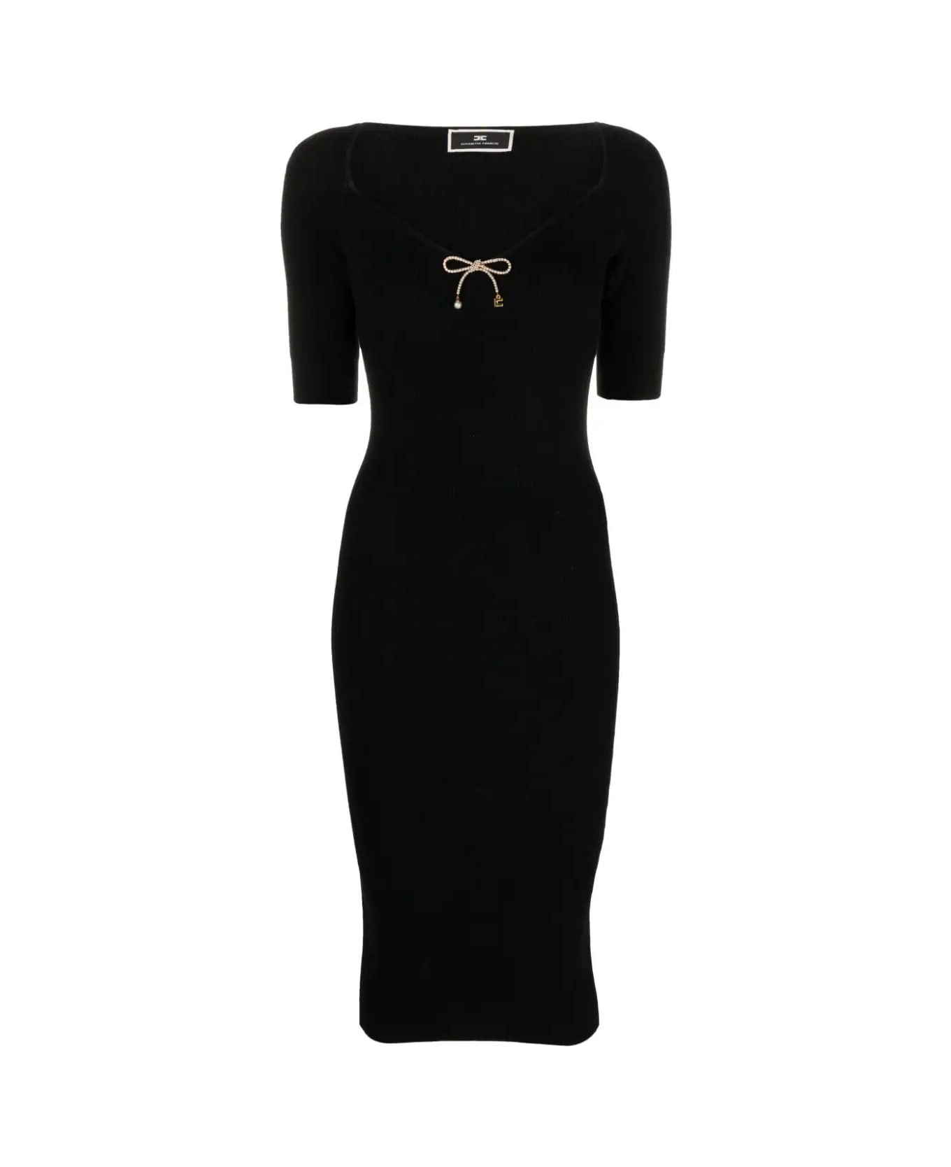 Elisabetta Franchi Short Sleeves Heart Neck Midi Dress - Black