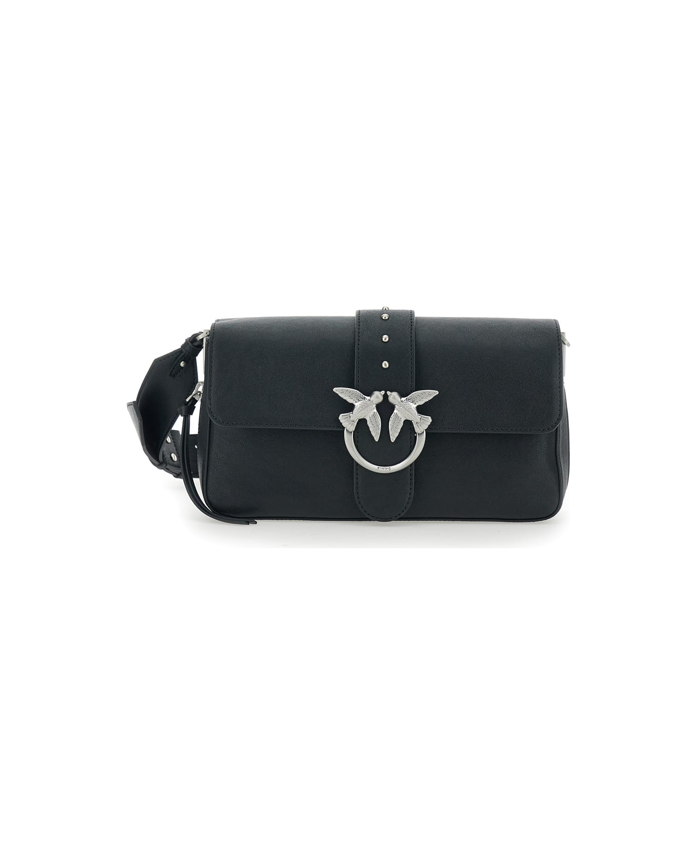 Pinko 
love One
 Black Crossbody Bag With Love Birds Buckle And Adjustable Shoulder Strap In Leather Woman - Black
