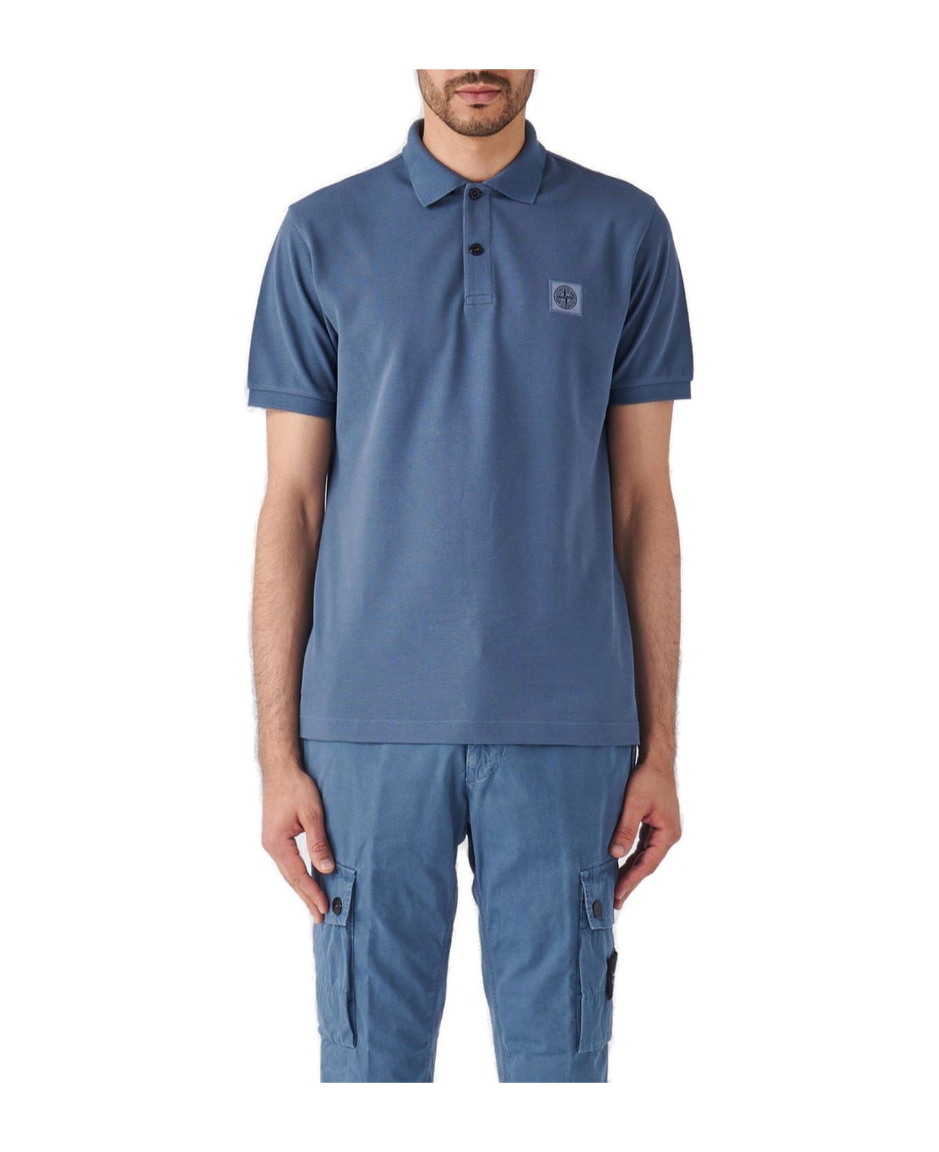 Stone Island Compass-patch Short-sleeved Polo Shirt - BLU SCURO