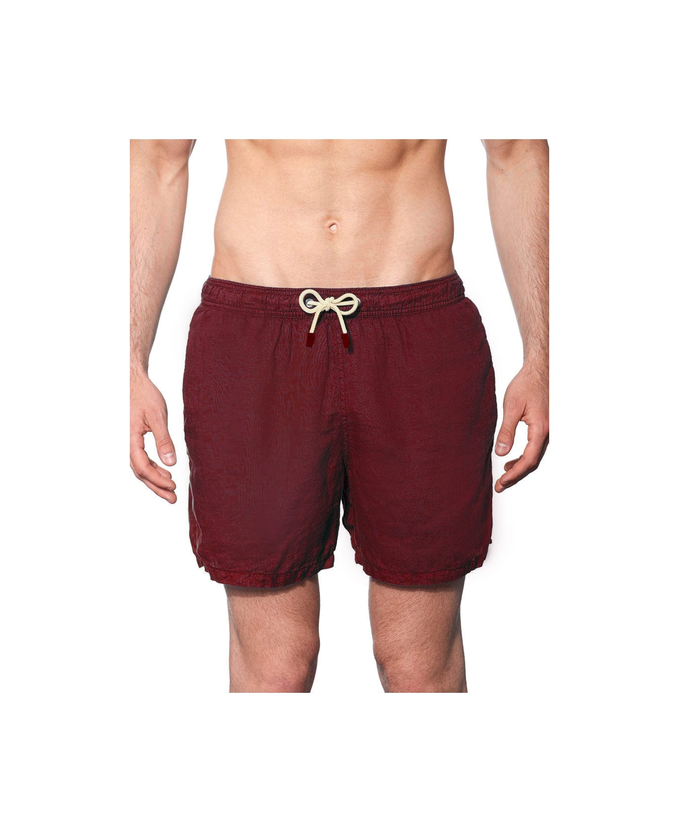 MC2 Saint Barth Man Burgundy Linen Swim Shorts - RED