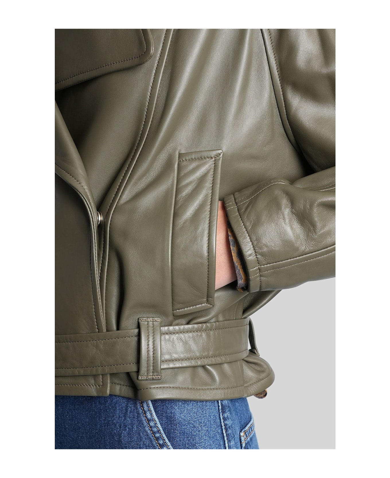 IRO Yuria Biker Jacket In Green Leather - green