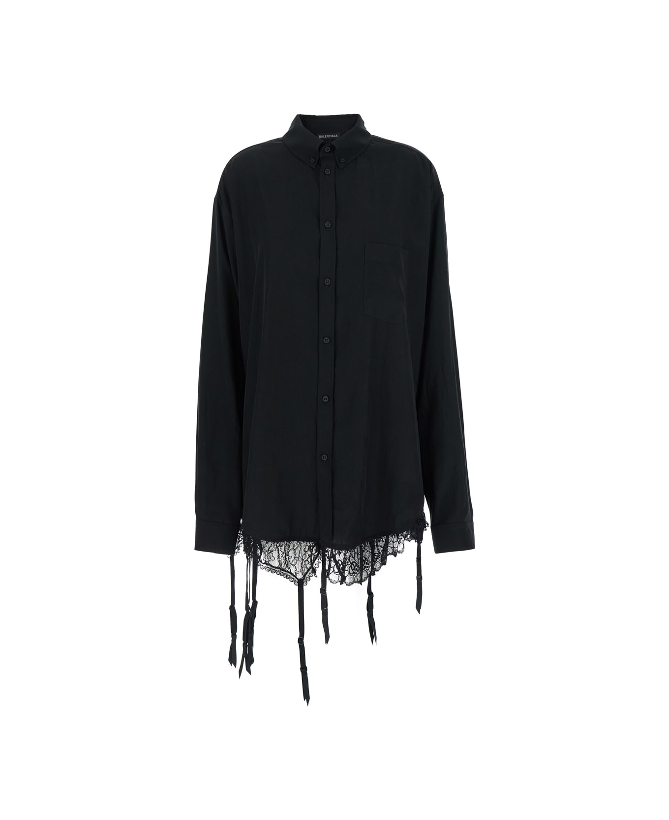 Balenciaga 
lingerie
 Black Sirt With Button-down Collar And Lingerie Detail On The Hem In Tech Fabric Woman - Black