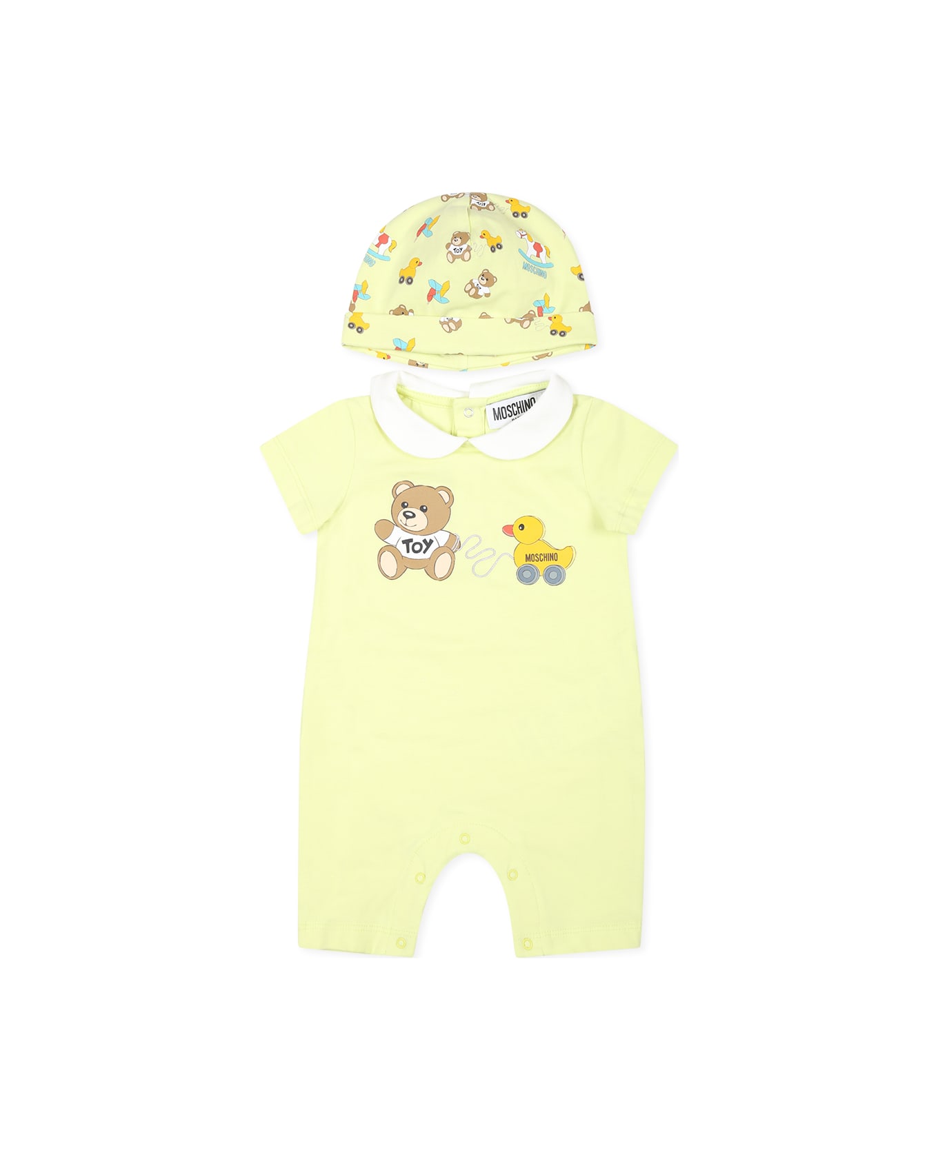 Moschino Yellow Romper Set For Babykids With Teddy Bear - Yellow