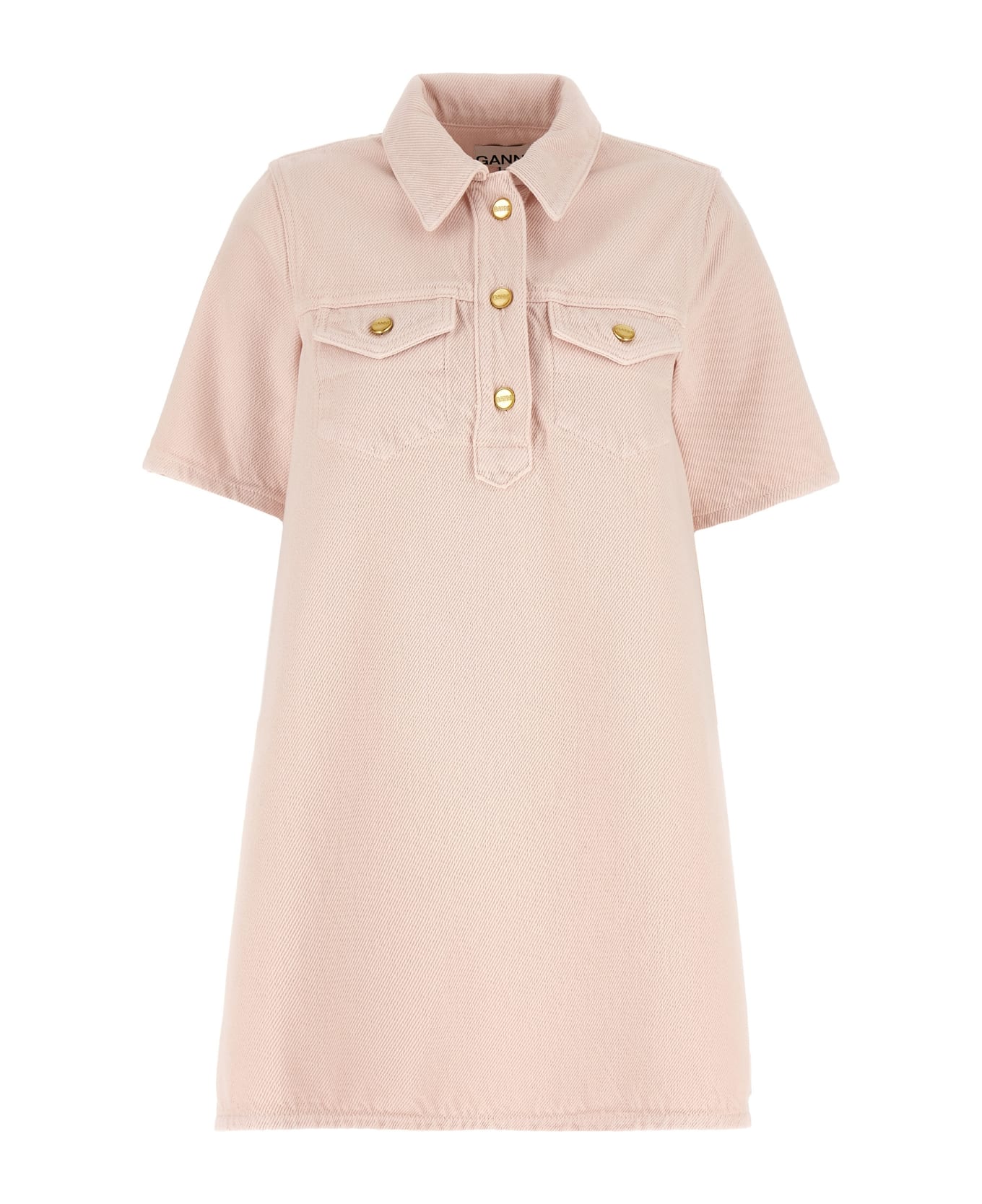Ganni Ribbed Denim Dress - Pink