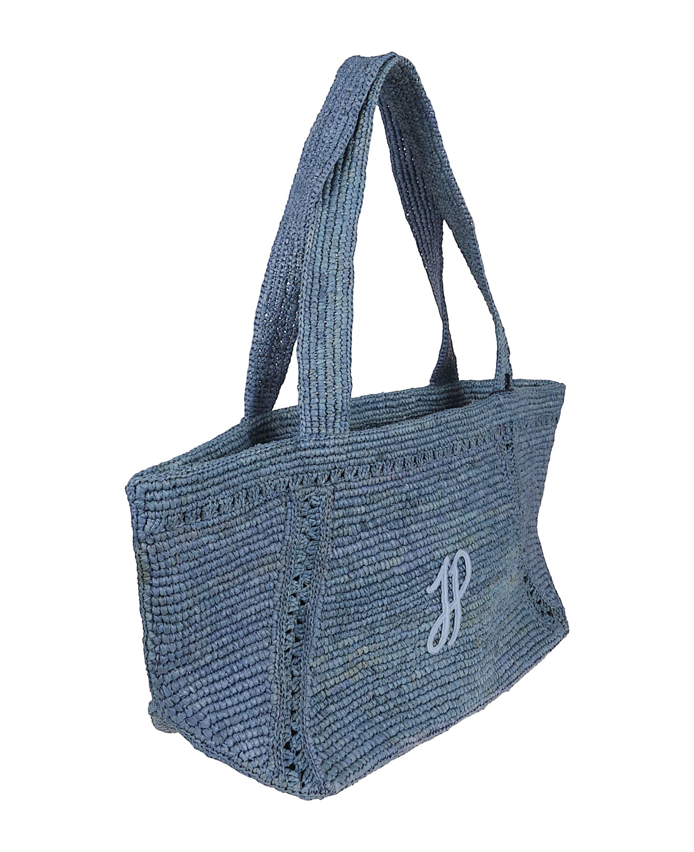 Patou Large Raffia Bag With Logo - Skylight Blue