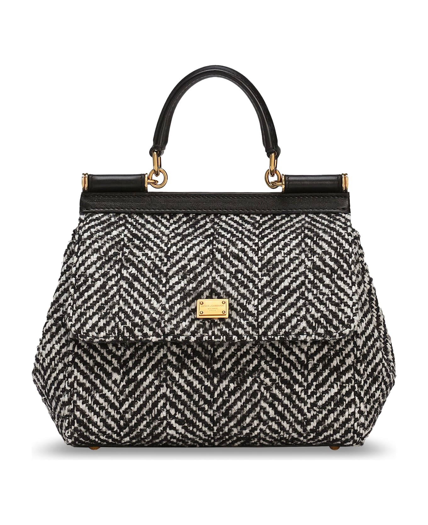 Dolce 
Gabbana Sicily Medium Chevron Fabric Shoulder Bag - White