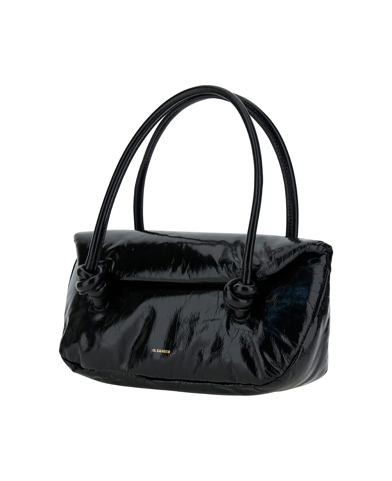Jil Sander 'knot Small' Black Shoulder Bag With Laminated Logo In Patent Leather Woman - Black トートバッグ