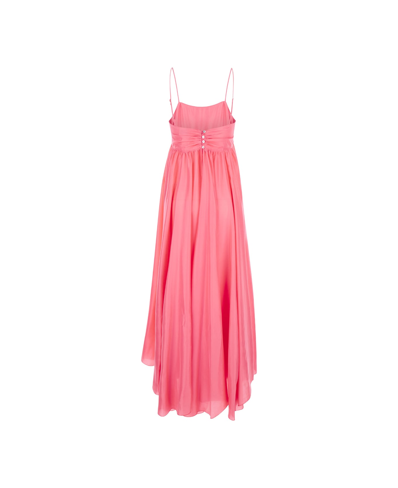 Forte_Forte 'habotai' Long Salmon Pink Dress With High-waist Point In Silk Woman - Pink
