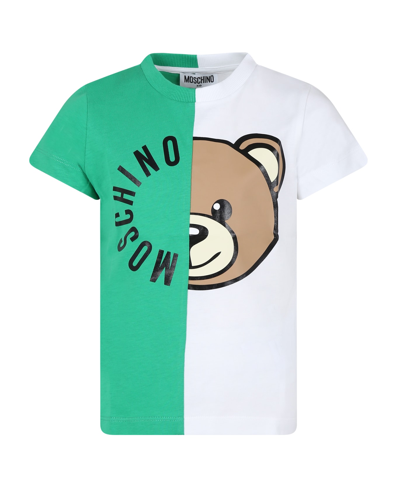 Moschino Green T-shirt For Kids With Teddy Bear And Logo - Green