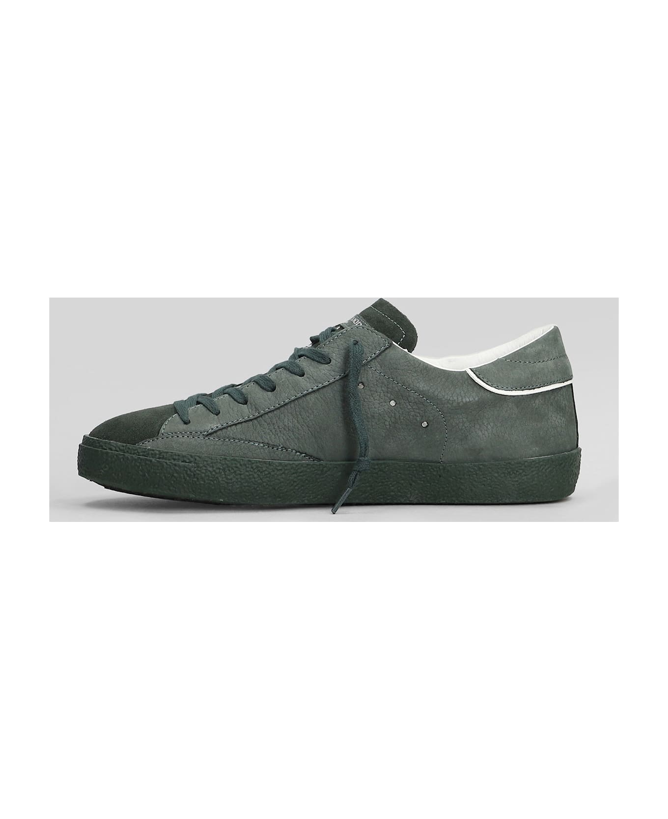 Philippe Model Prsx Low Sneakers In Green Suede And Leather - green