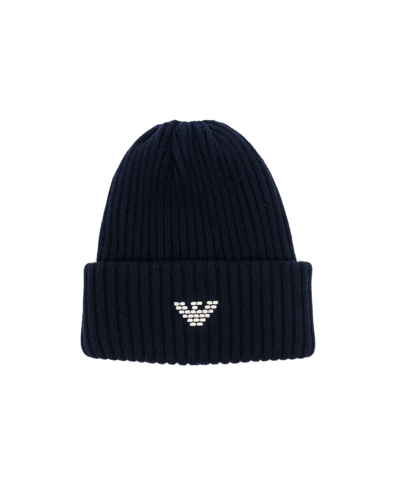 Emporio Armani Logo Wool Blend Beanie - Clear Blue