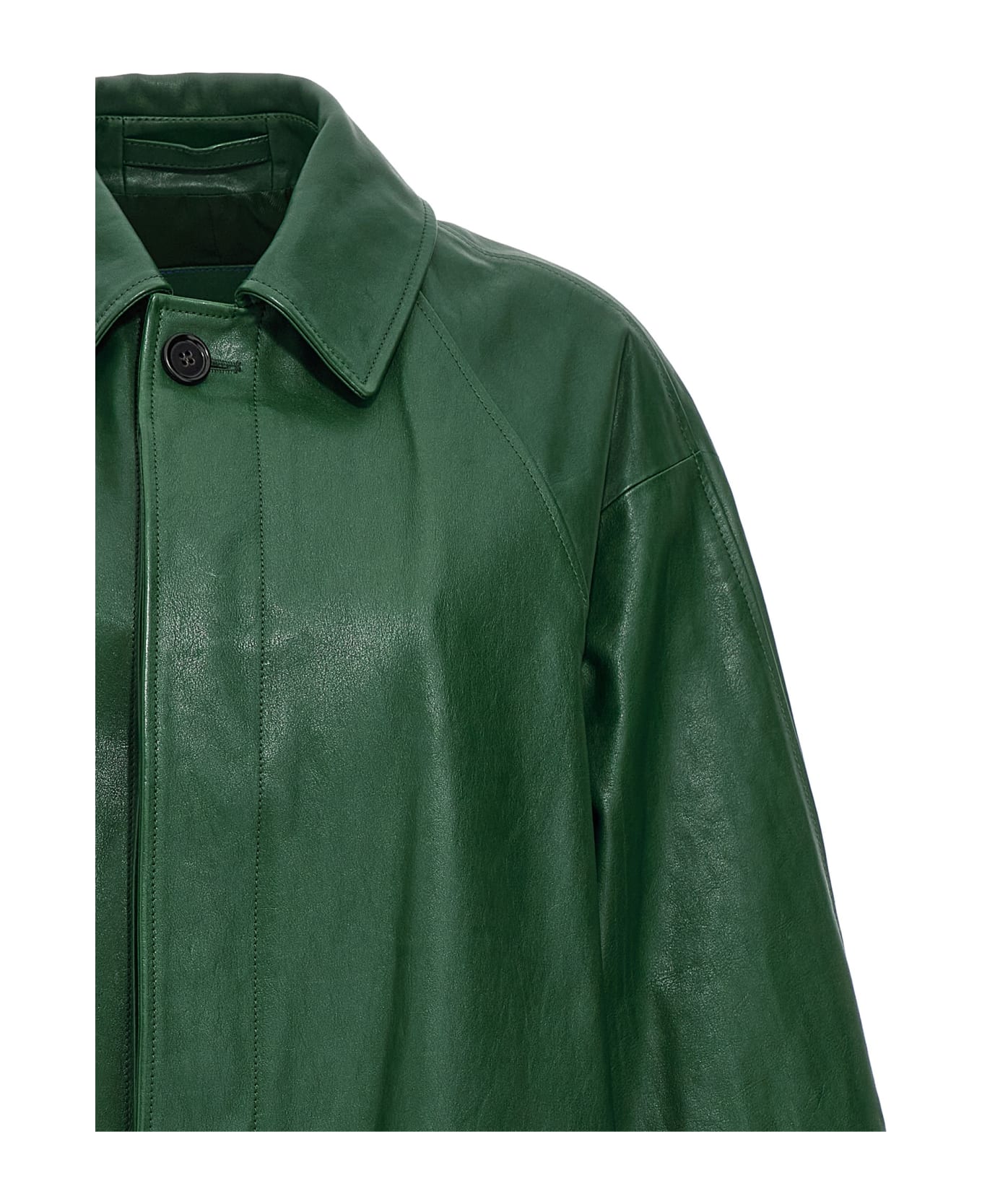 Burberry Long Leather Car Coat - Green