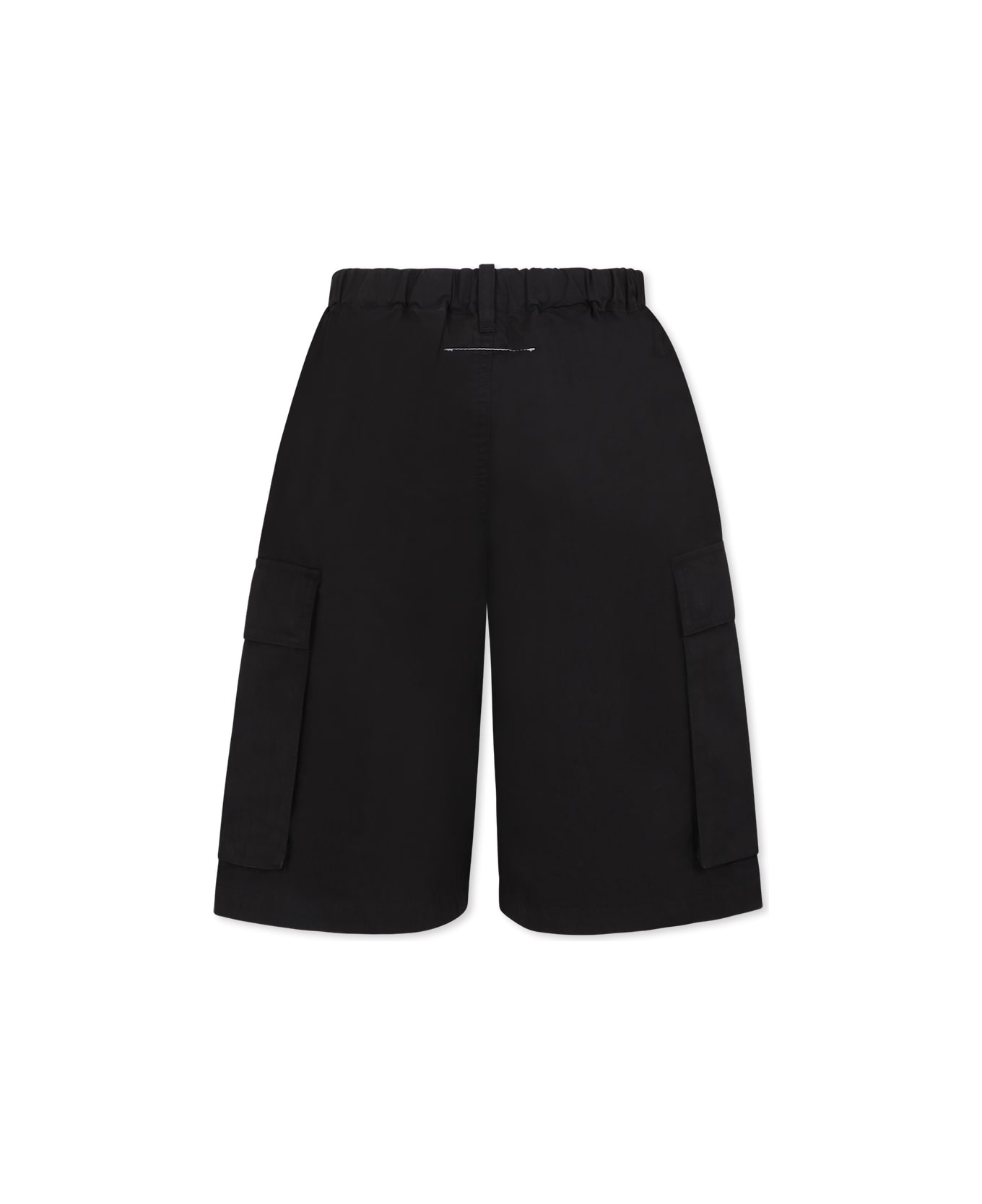 MM6 Maison Margiela Black Cargo Shorts For Kids With Logo - Black