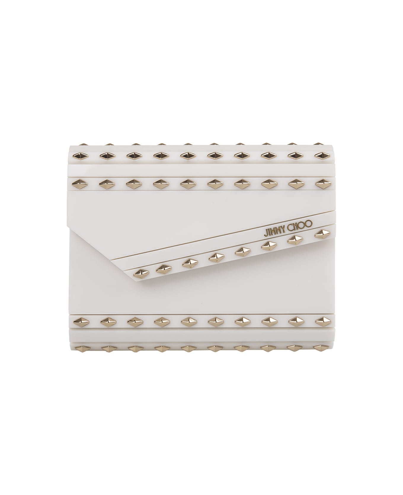 Jimmy Choo Milk Candy Clutch Bag With Golden Studs - White