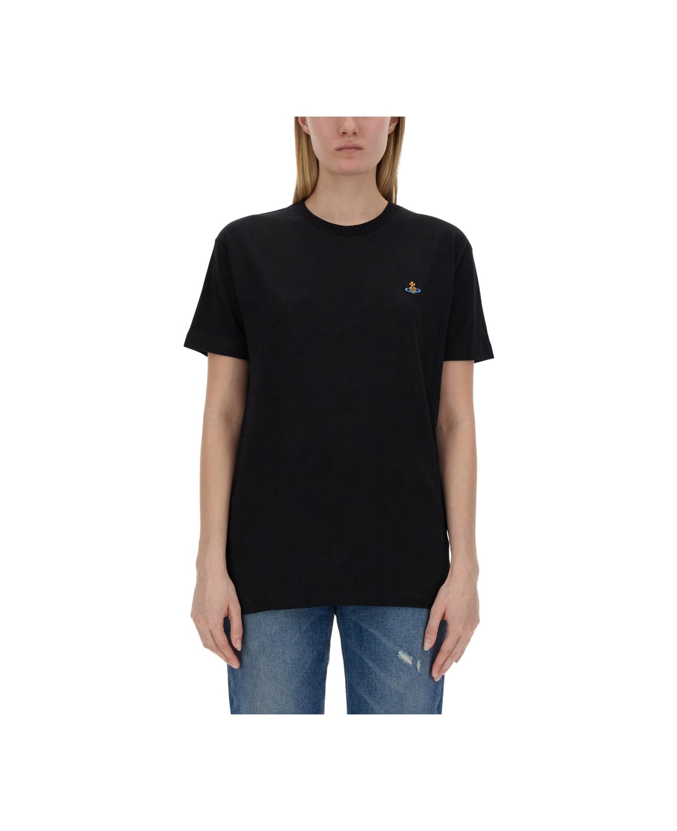 Vivienne Westwood T-shirt With Orb Embroidery - BLACK
