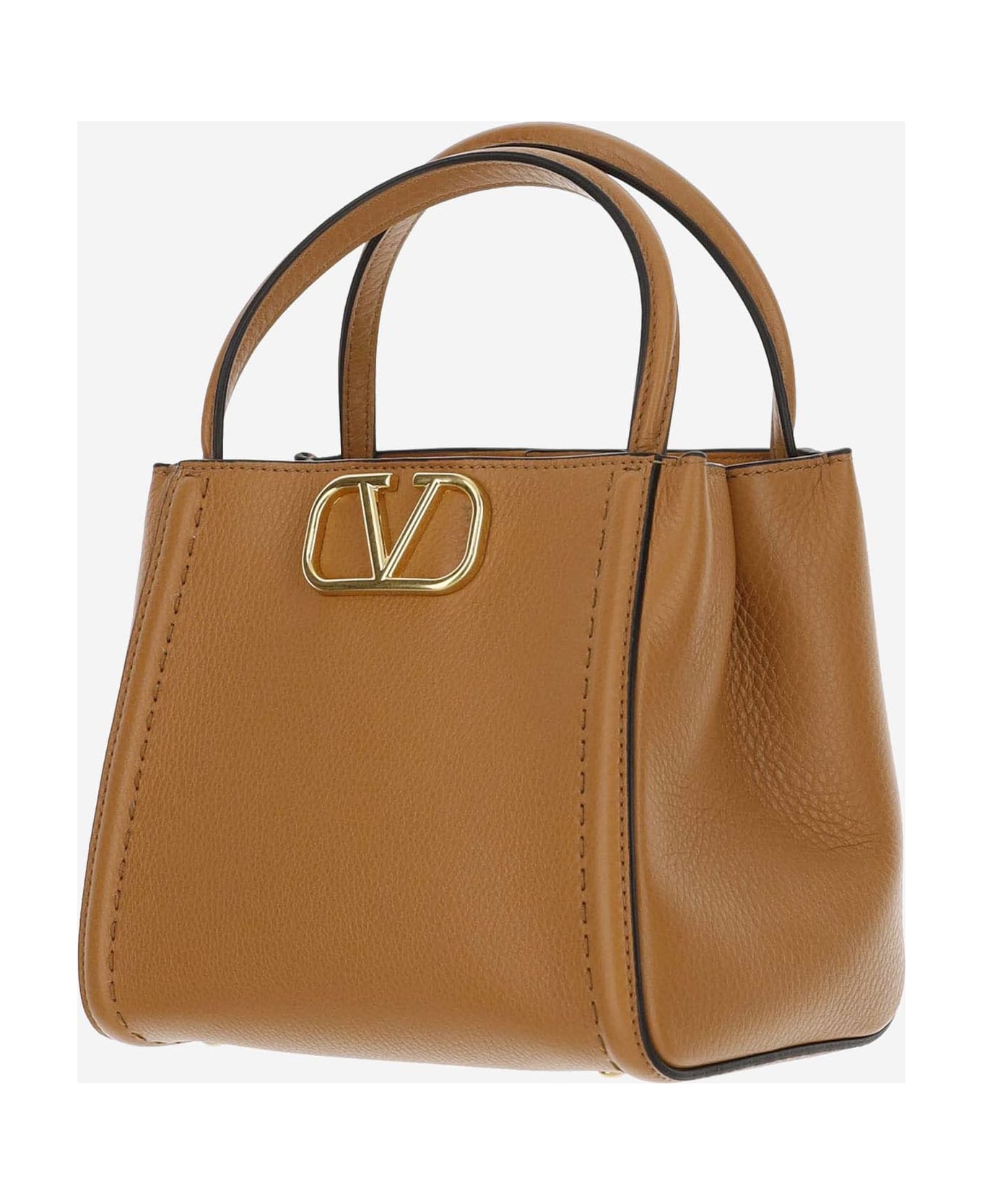 Valentino Garavani Alltime Small Handbag Made Of Grained Calf Leather - Beige