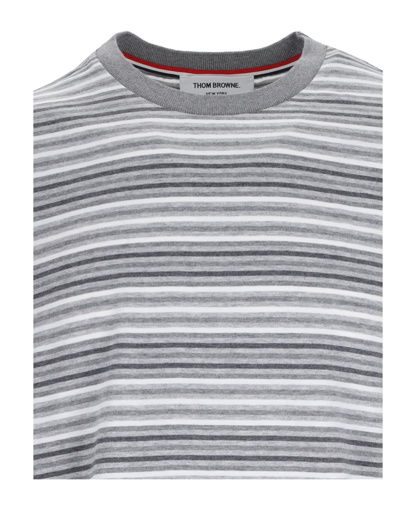 Thom Browne Striped Cotton T-shirt - Grey