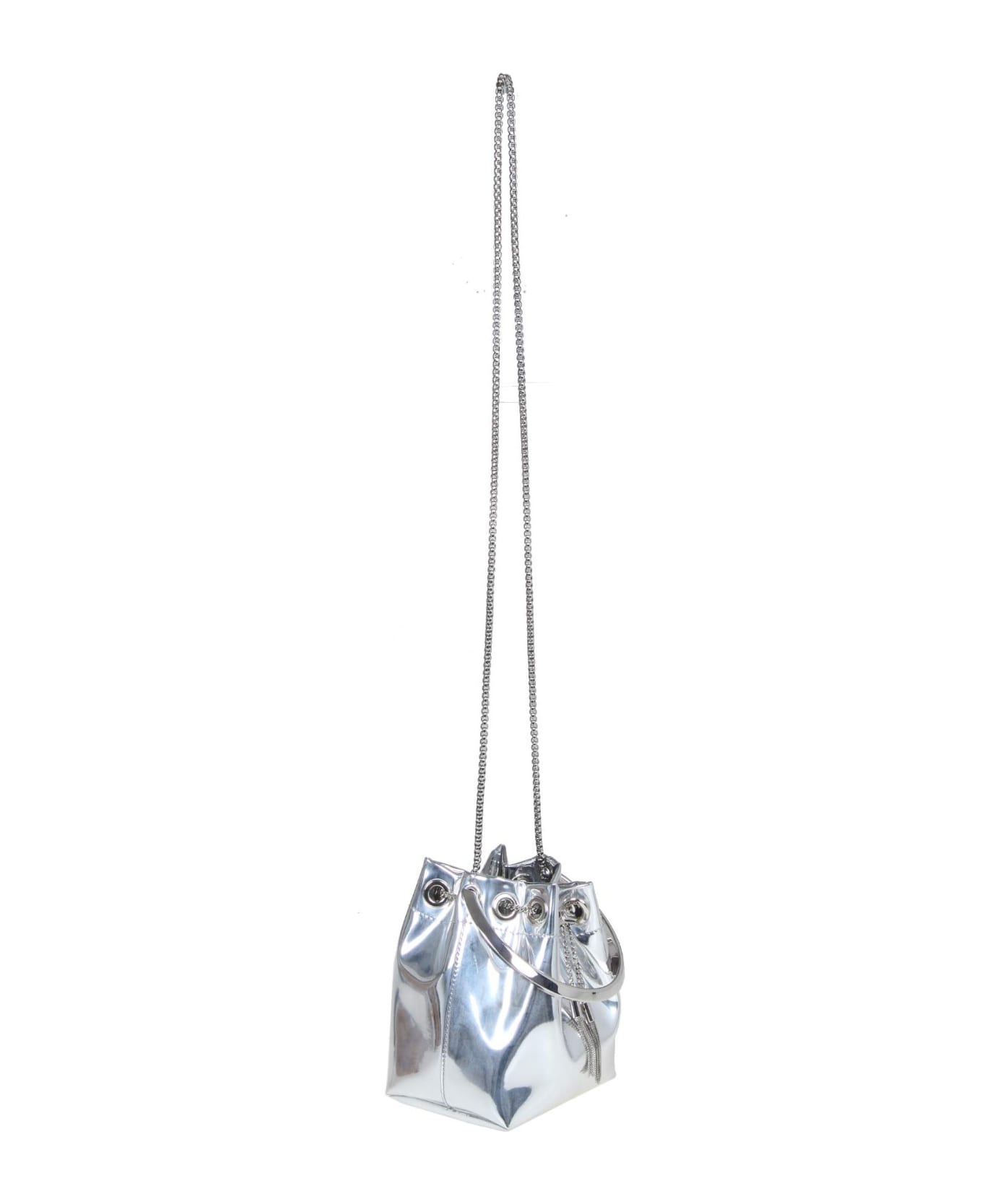 Jimmy Choo Bon Bon Bucket Bag In Silver Metallic Leather - Silver