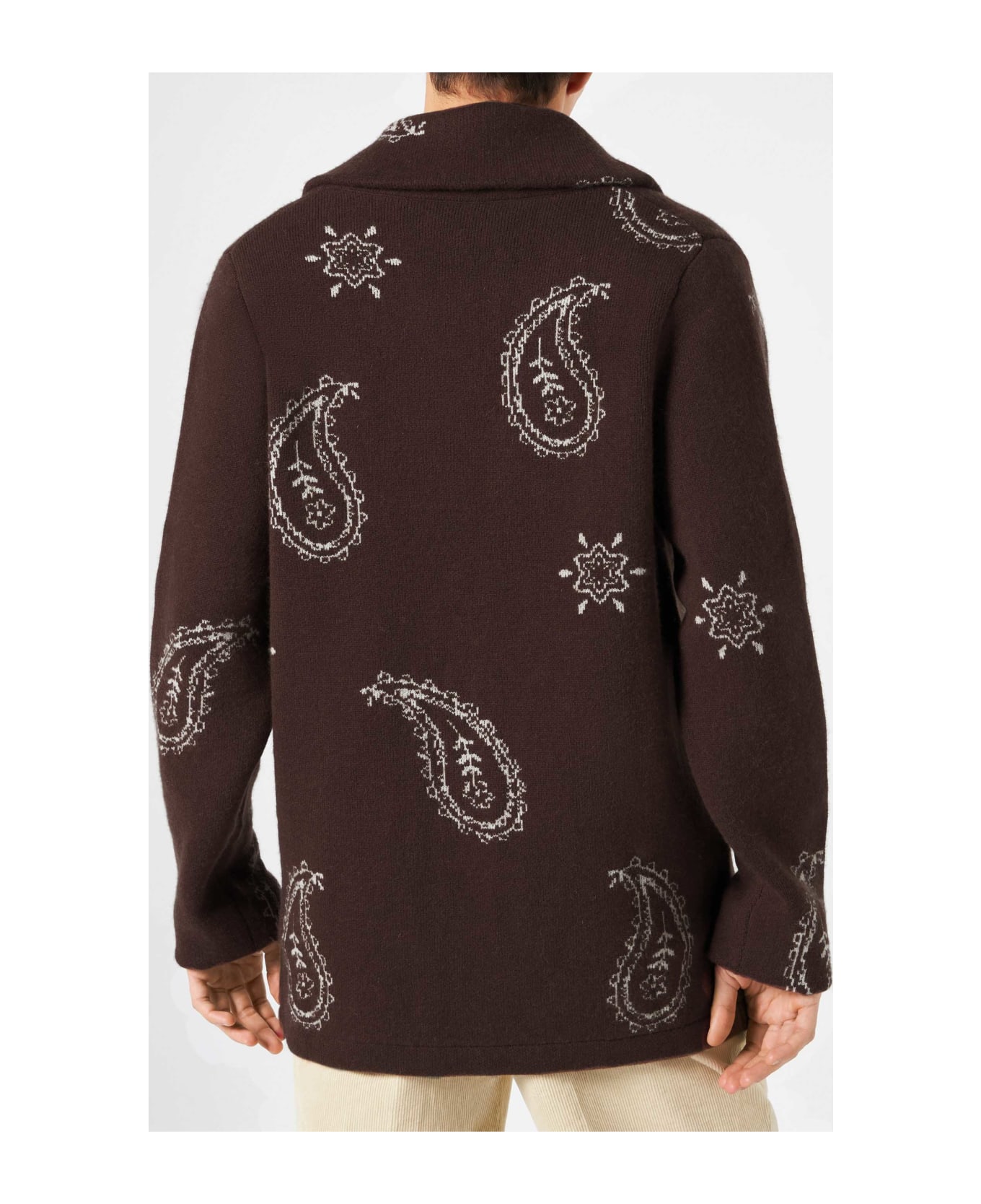 MC2 Saint Barth Man Knit Jacket With Paisley Print - BROWN